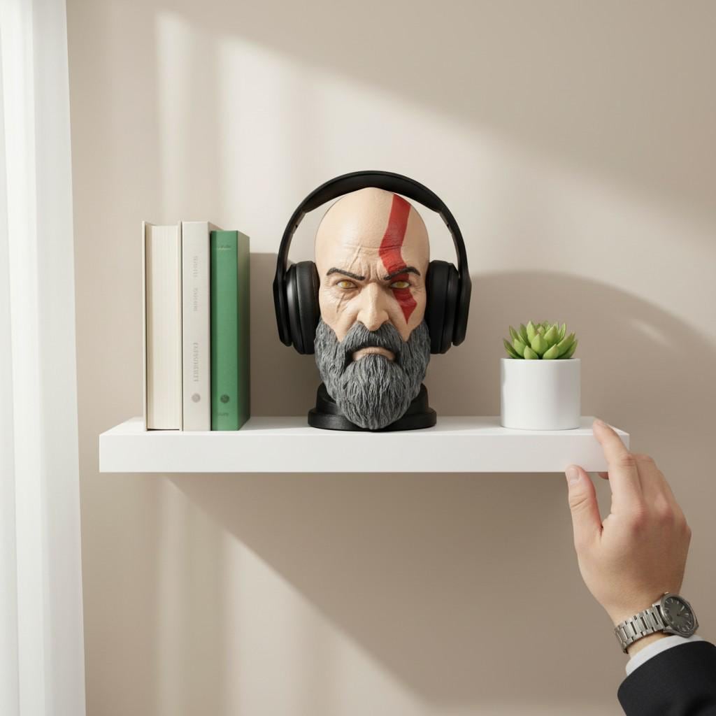 Kratos Headset Stand – God of War Bust 3D Printed Gamer Desk Decor __etsy:7993364777