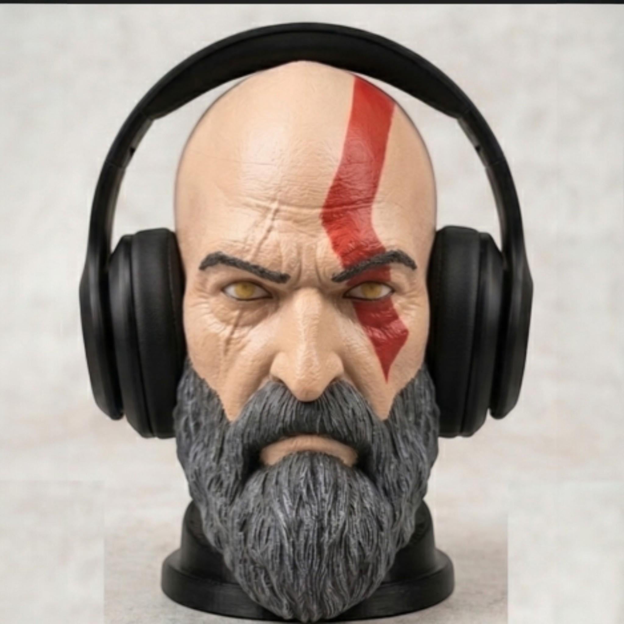 Kratos Headset Stand – God of War Bust 3D Printed Gamer Desk Decor __etsy:7904650195
