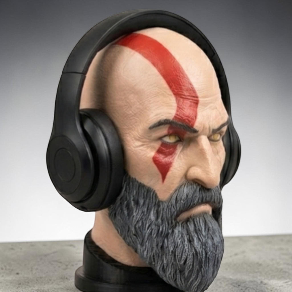 Kratos Headset Stand – God of War Bust 3D Printed Gamer Desk Decor __etsy:7904650173