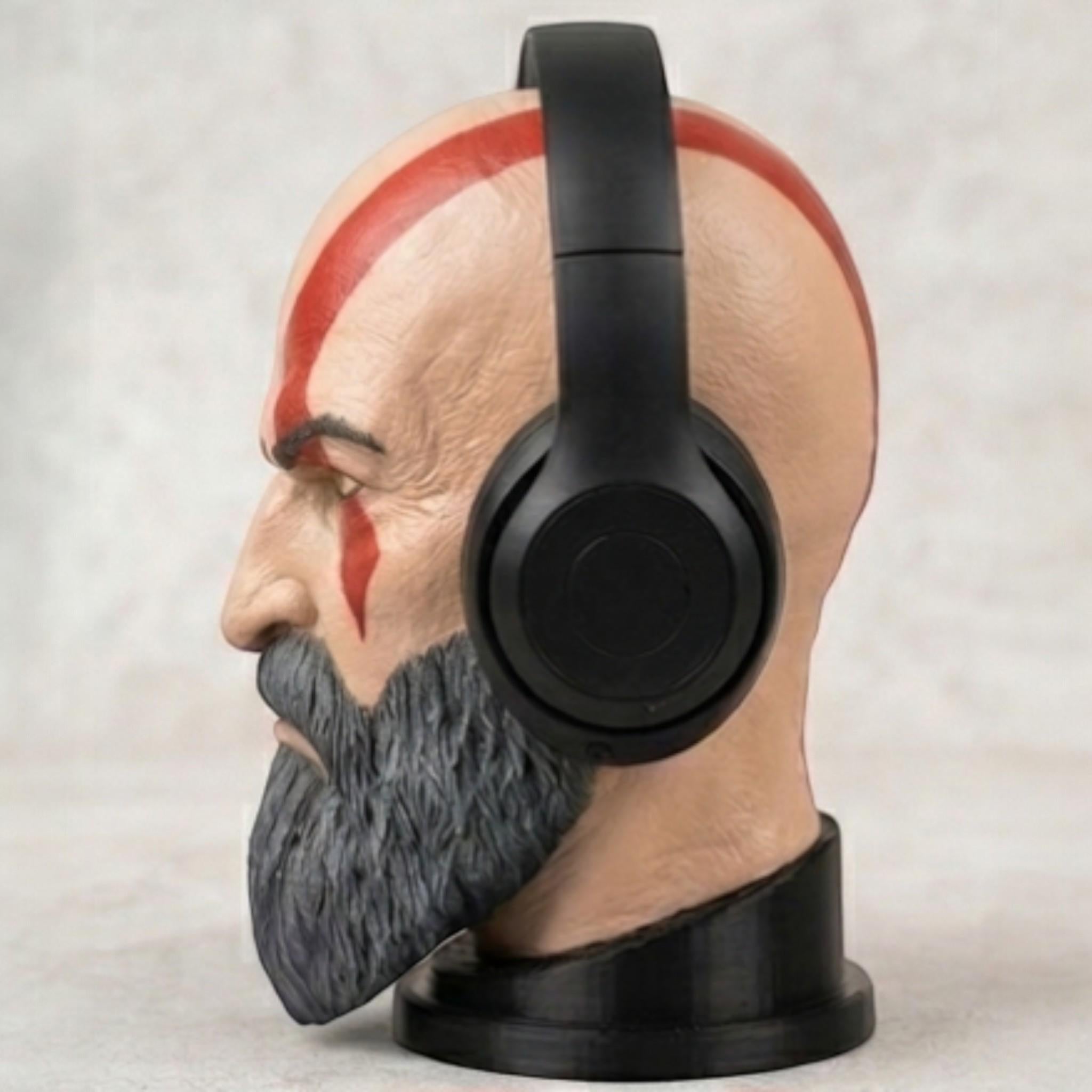 Kratos Headset Stand – God of War Bust 3D Printed Gamer Desk Decor __etsy:7856691004