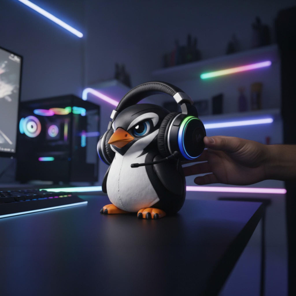 Penguin Headphone Stand, 3D Printed Headset Holder for Gaming Desk __etsy:7770467639