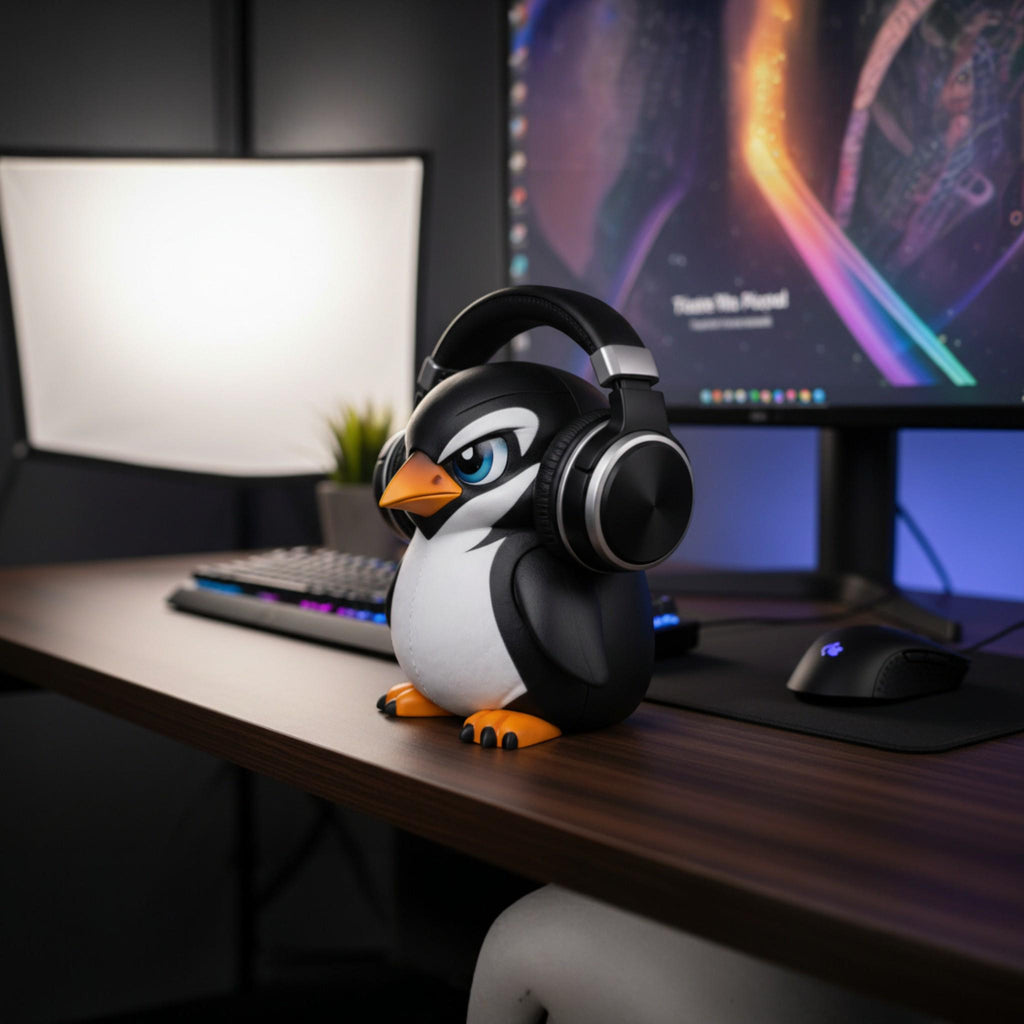 Penguin Headphone Stand, 3D Printed Headset Holder for Gaming Desk __etsy:7722522176