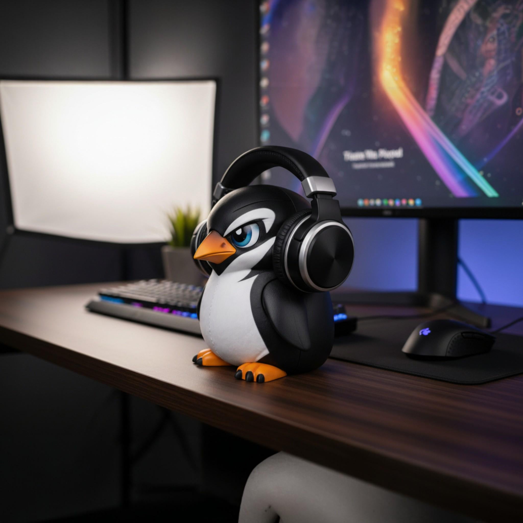 Penguin Headphone Stand, 3D Printed Headset Holder for Gaming Desk __etsy:7722522176