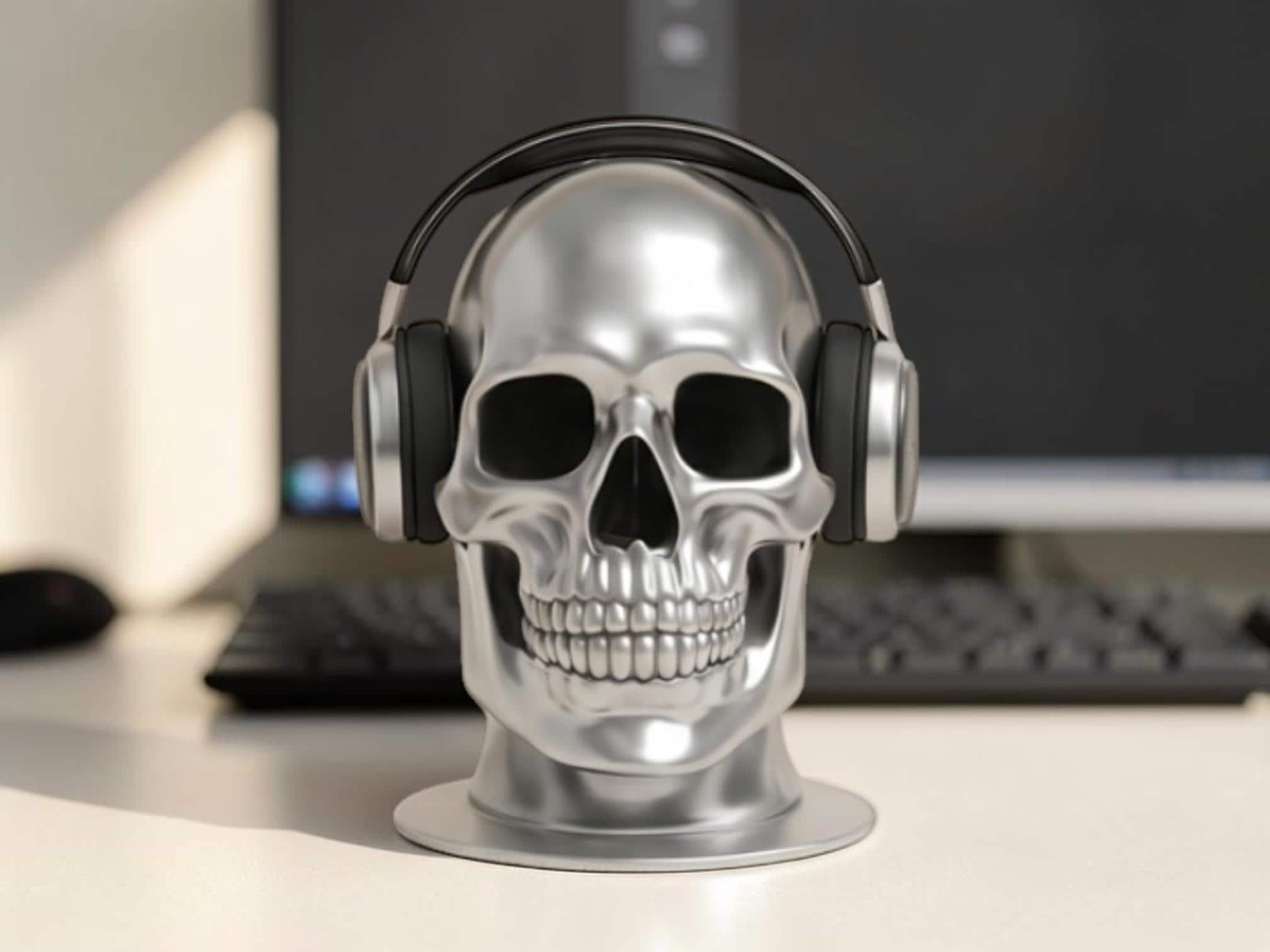Skull Headset Headphone Stand, Gaming Desk Headphone Hanger and Organizer, Gothic Gamer Desktop Accessory __etsy:7958847716