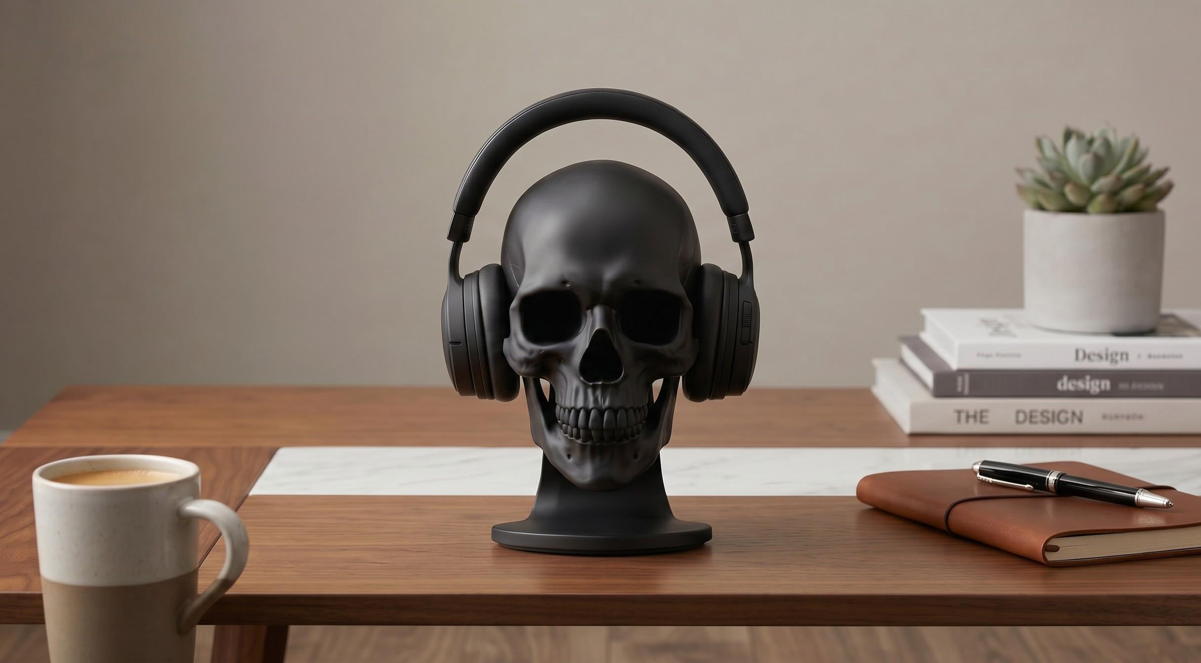 Skull Headset Stand, Gaming Desktop Organizer, Gothic Room Decor __etsy:8146052559