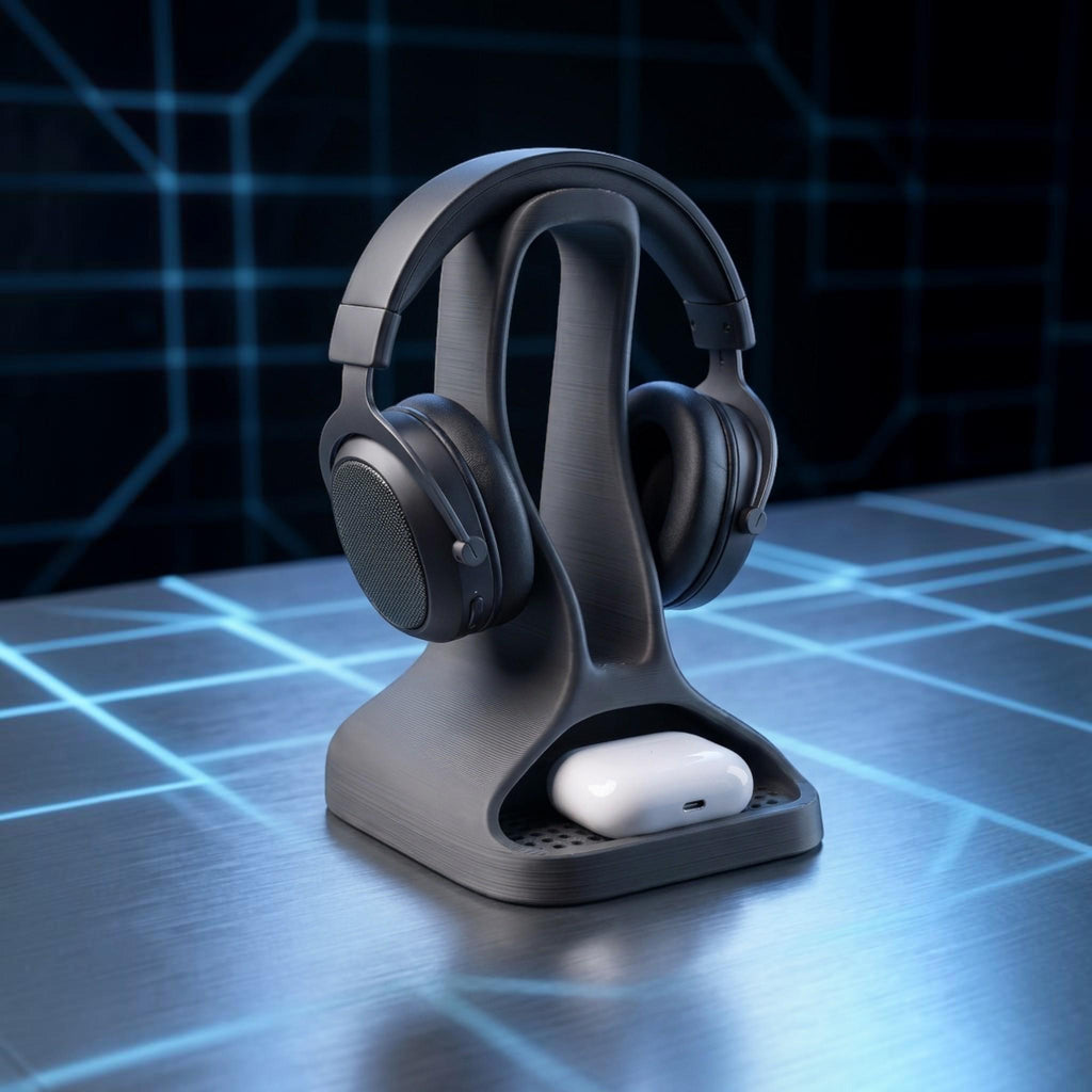 Headphone Stand with Earbud Tray – Minimalist 3D Printed Organizer