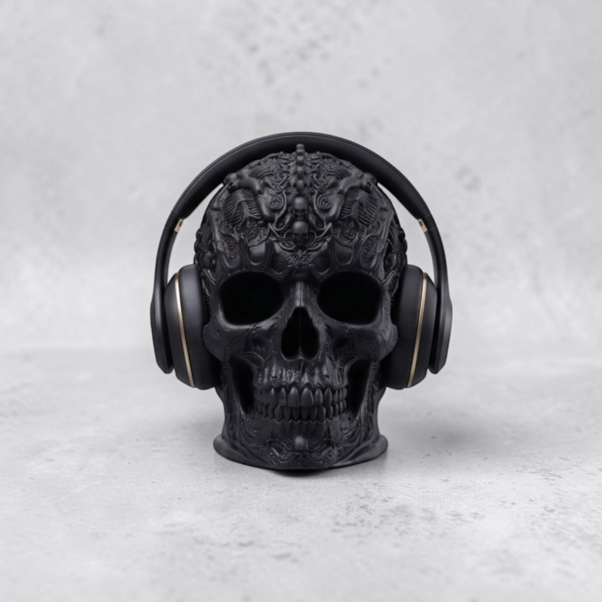 Gothic Skull Headphone Stand – Dark Academia Desk Decor