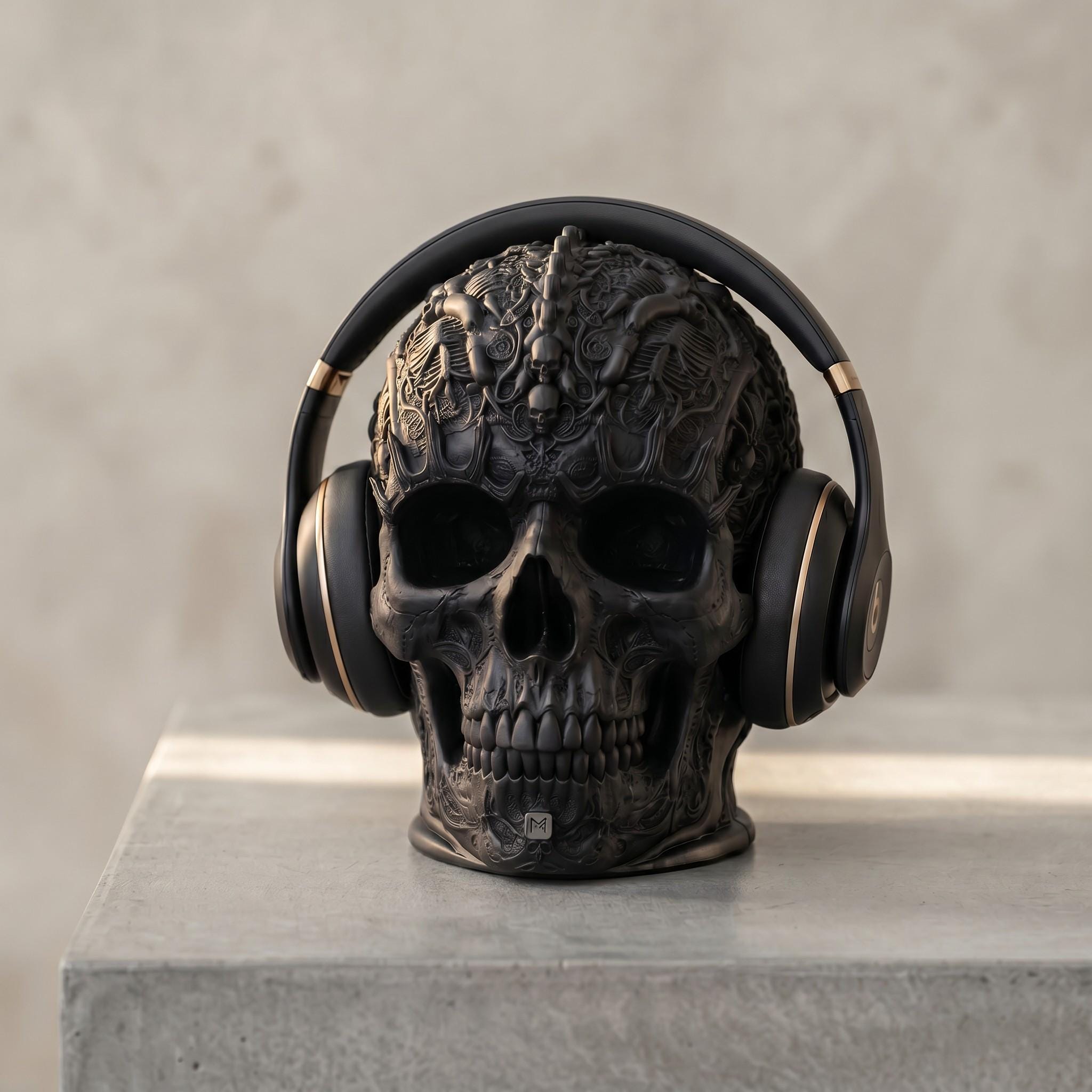 Gothic Skull Headphone Stand – Dark Academia Desk Decor