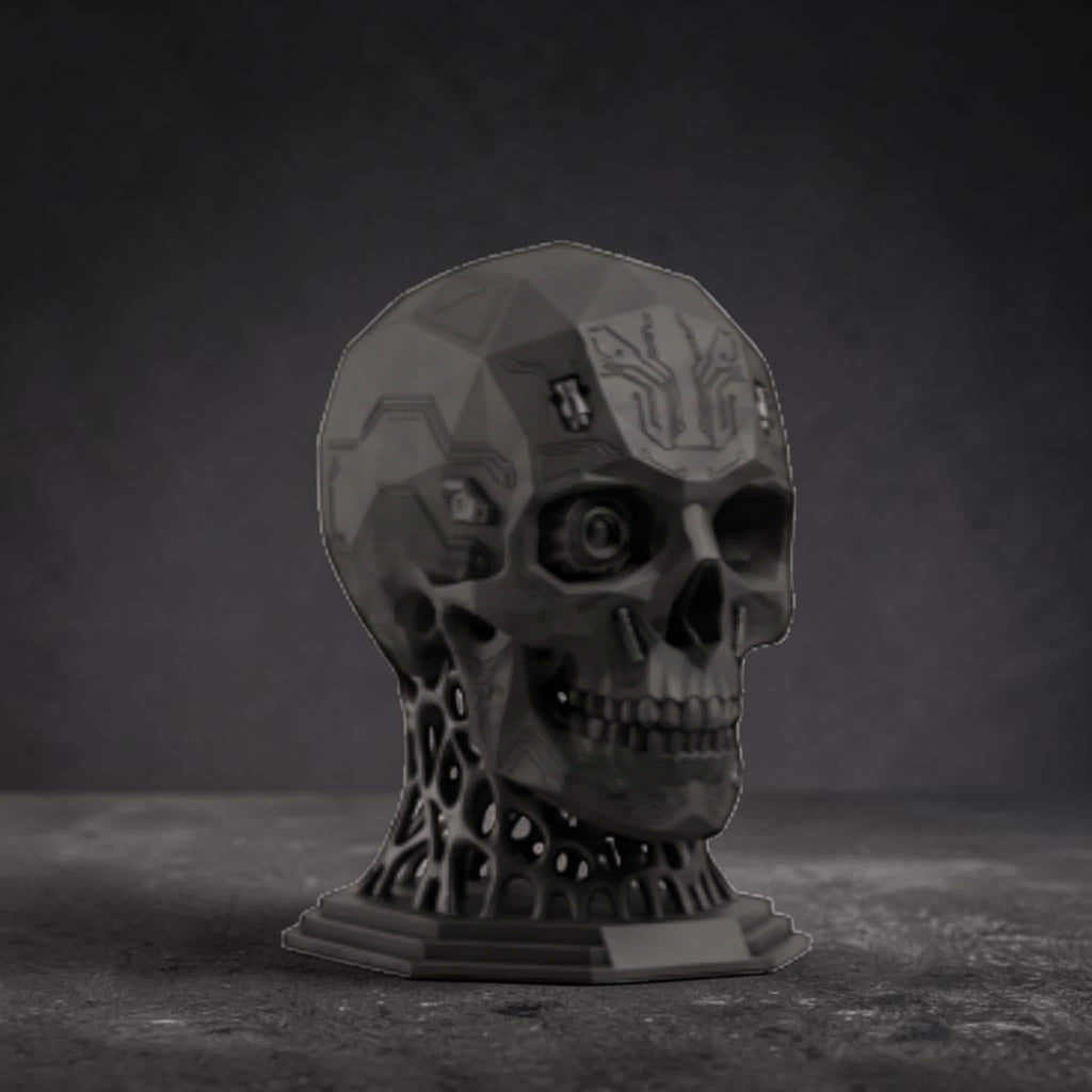 Mechanical Skull Headset Holder – Industrial Sci-Fi Gaming Desk Decor
