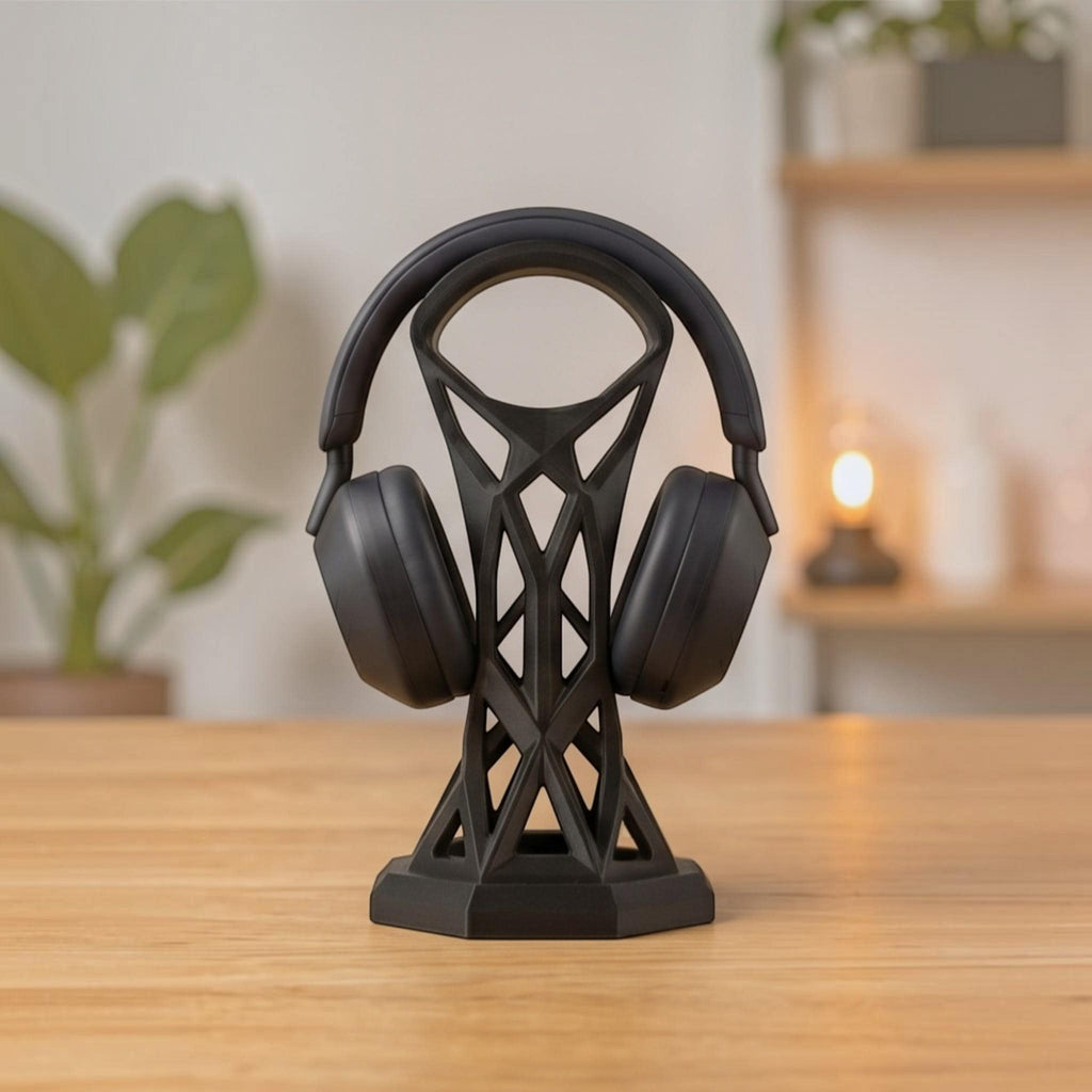 Cage Design Headphone Holder – 3D Printed Black Gaming Desk Stand