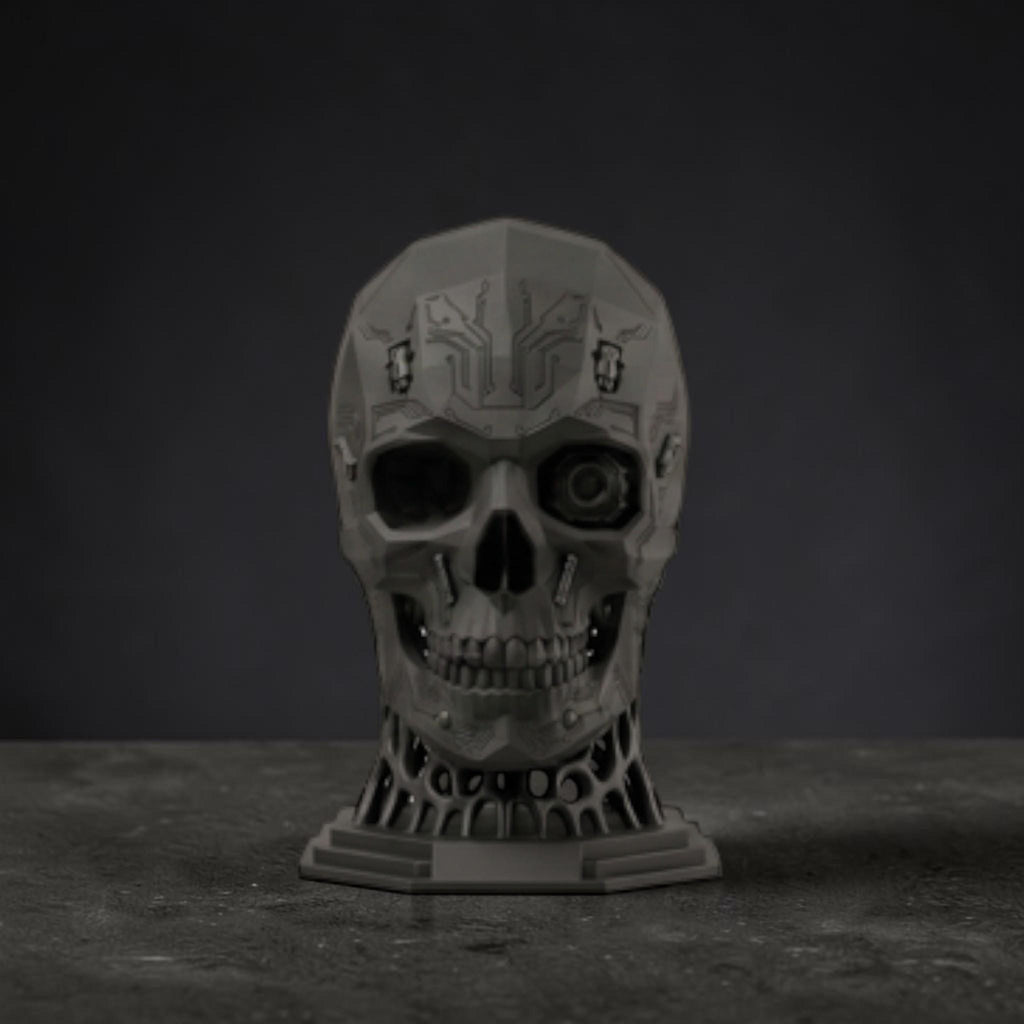 Mechanical Skull Headset Holder – Industrial Sci-Fi Gaming Desk Decor