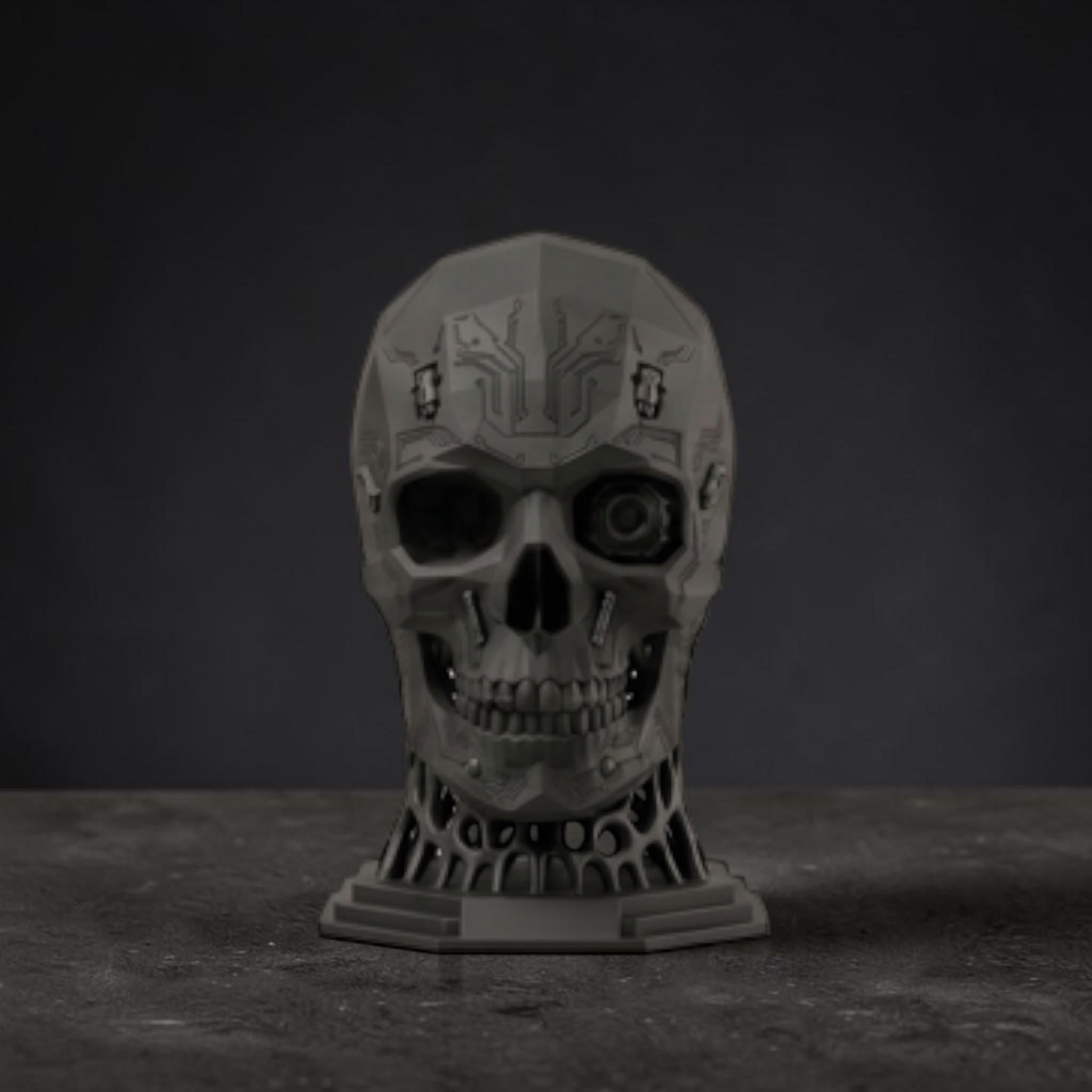 Mechanical Skull Headset Holder – Industrial Sci-Fi Gaming Desk Decor