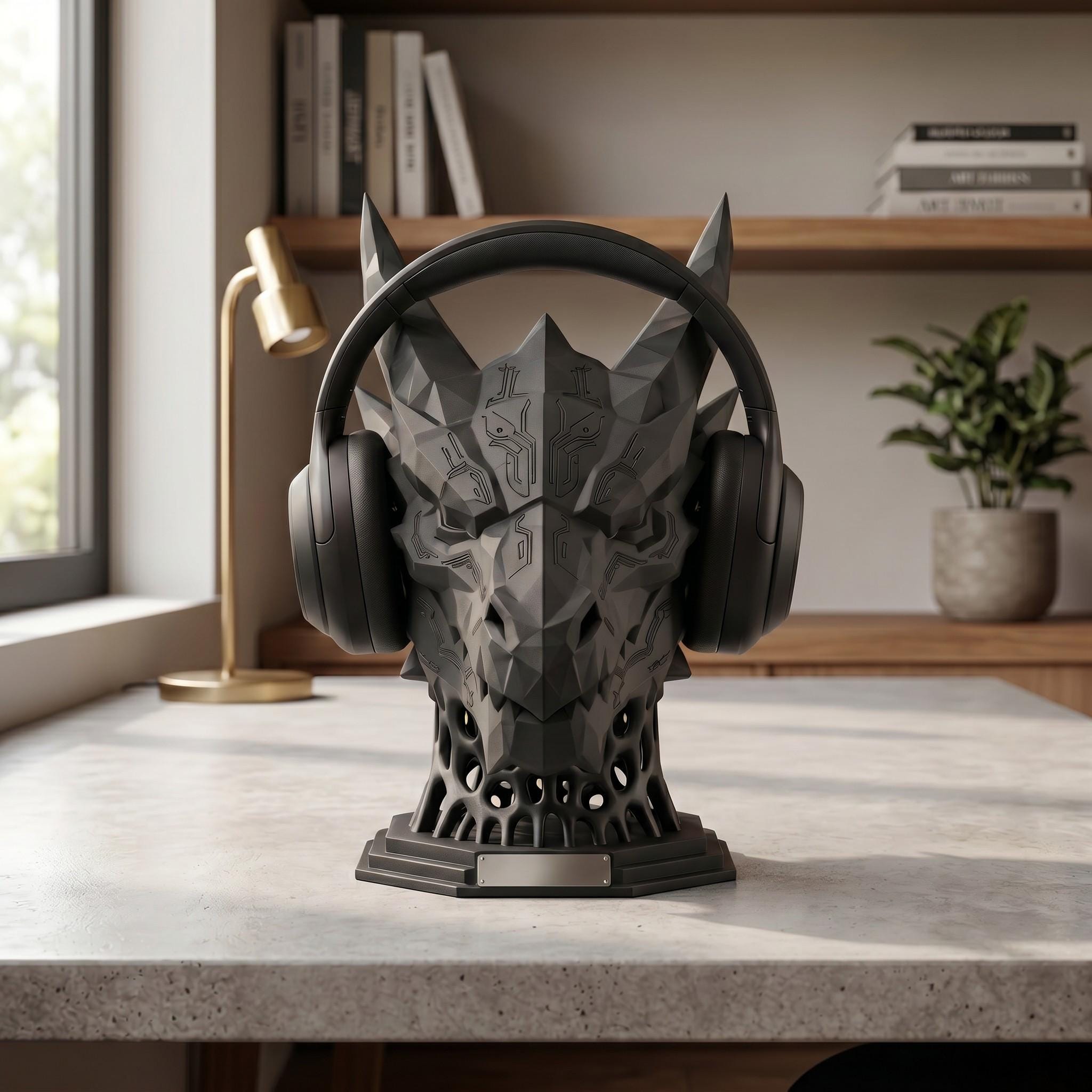 Mech Dragon Headset Stand – 3D Printed Sci-Fi Gaming Desk Decor