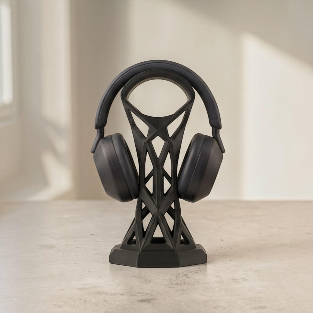 Cage Design Headphone Holder – 3D Printed Black Gaming Desk Stand