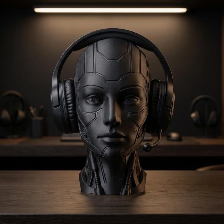 Futuristic Android Headset Holder – Cyberpunk 3D Printed Desk Decor