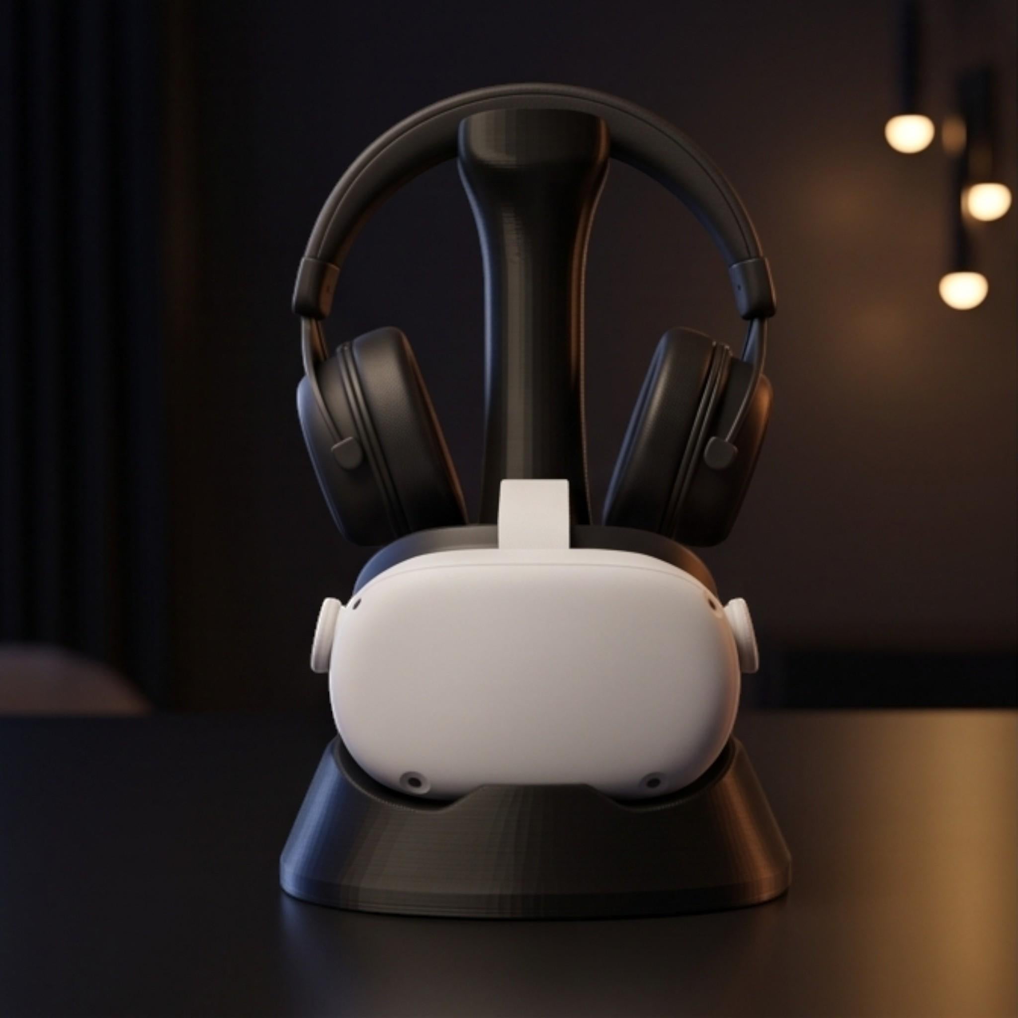 VR & Headphone Dual Stand – 3D Printed Gaming Gear Organizer