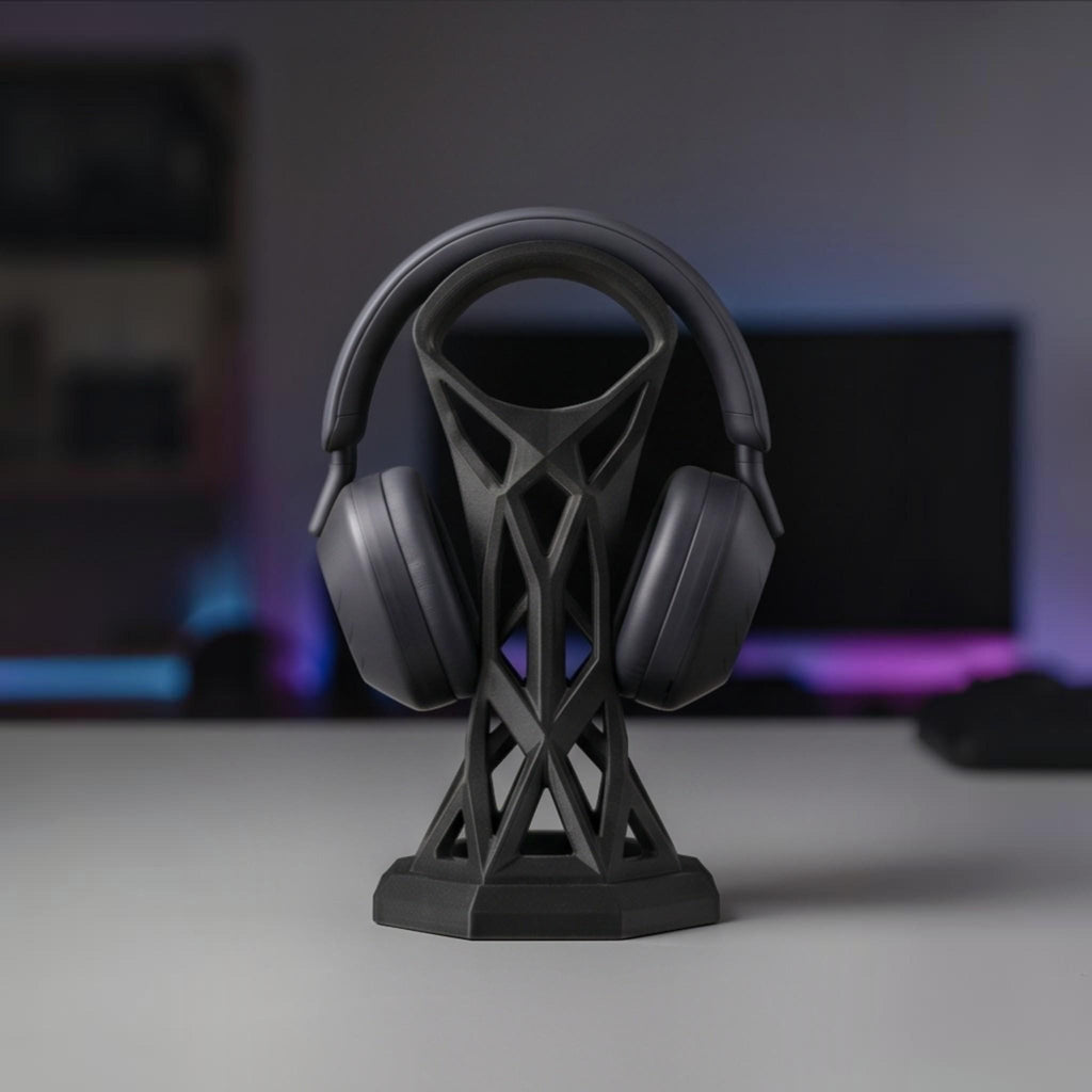 Cage Design Headphone Holder – 3D Printed Black Gaming Desk Stand