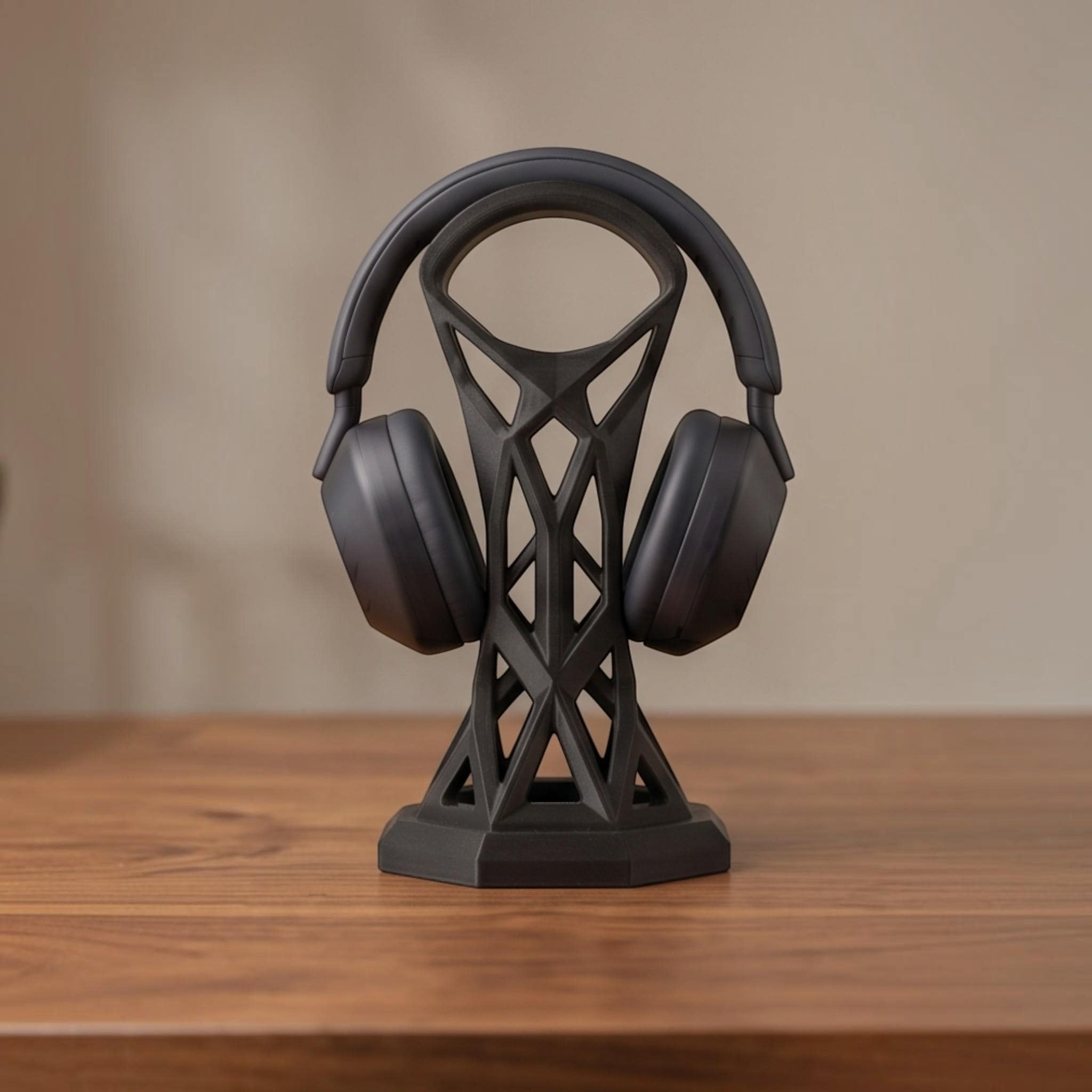 Cage Design Headphone Holder – 3D Printed Black Gaming Desk Stand