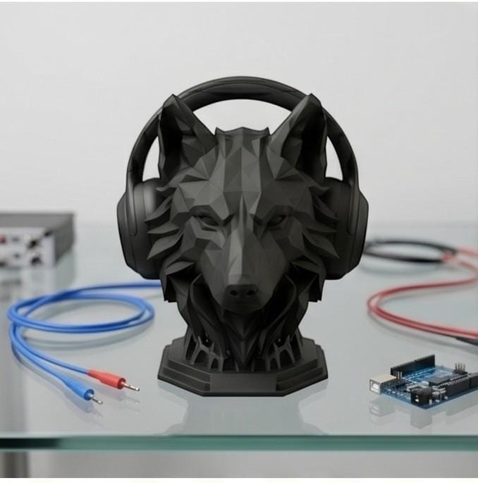 Geometric Wolf Headphone Stand – Hexagonal Base, Multi-Color Edition
