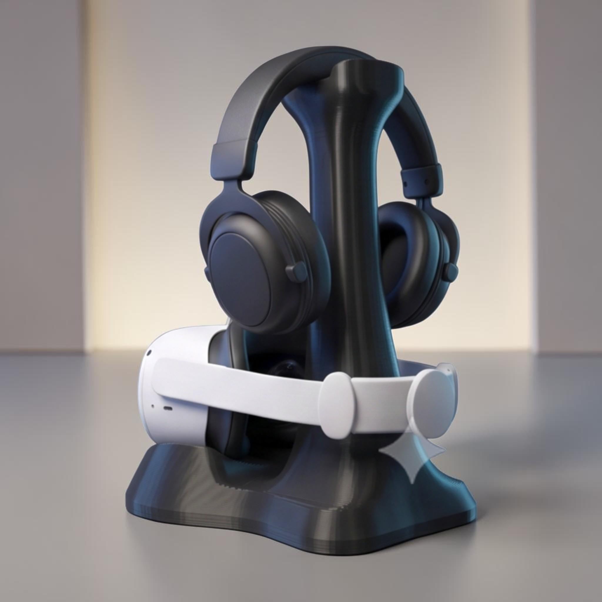 VR & Headphone Dual Stand – 3D Printed Gaming Gear Organizer