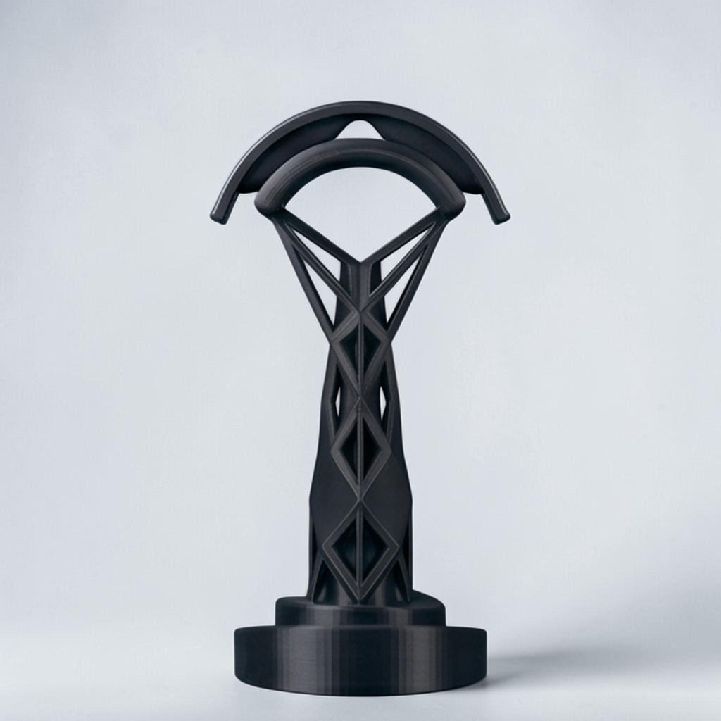 Geometric Headphone Stand – 3D Printed Black Gaming Desk Organizer