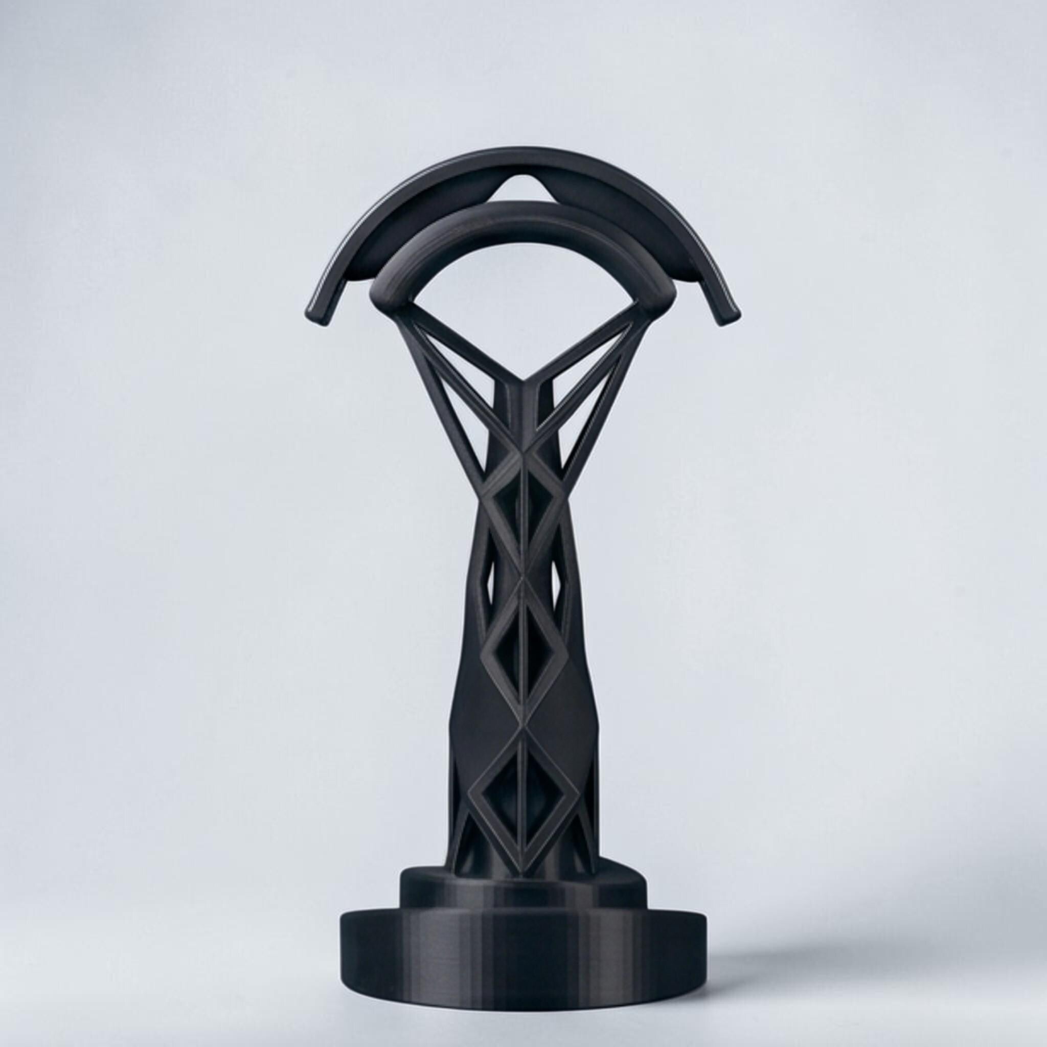 Geometric Headphone Stand – 3D Printed Black Gaming Desk Organizer