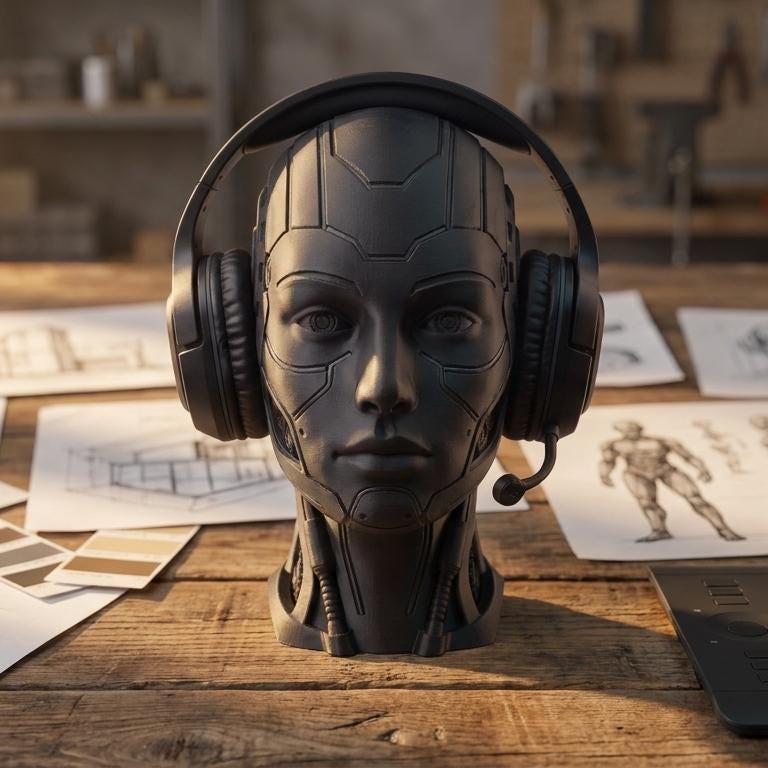 Futuristic Android Headset Holder – Cyberpunk 3D Printed Desk Decor