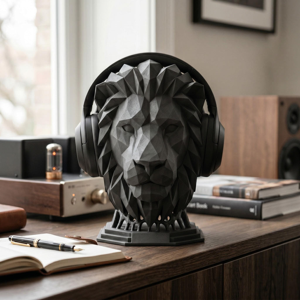 Majestic Lion Headphone Stand – 3D Printed Bold Gaming Desk Art