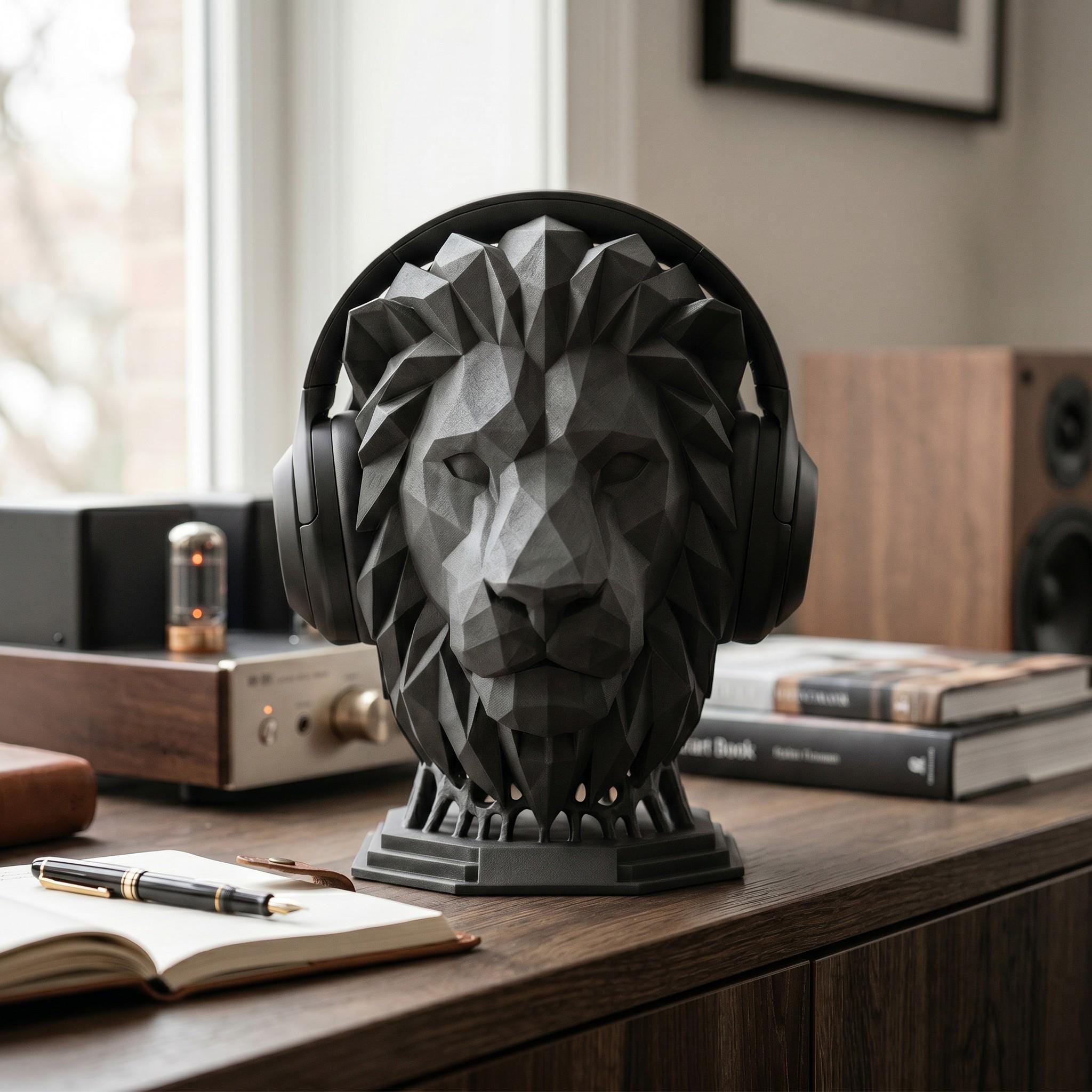 Majestic Lion Headphone Stand – 3D Printed Bold Gaming Desk Art