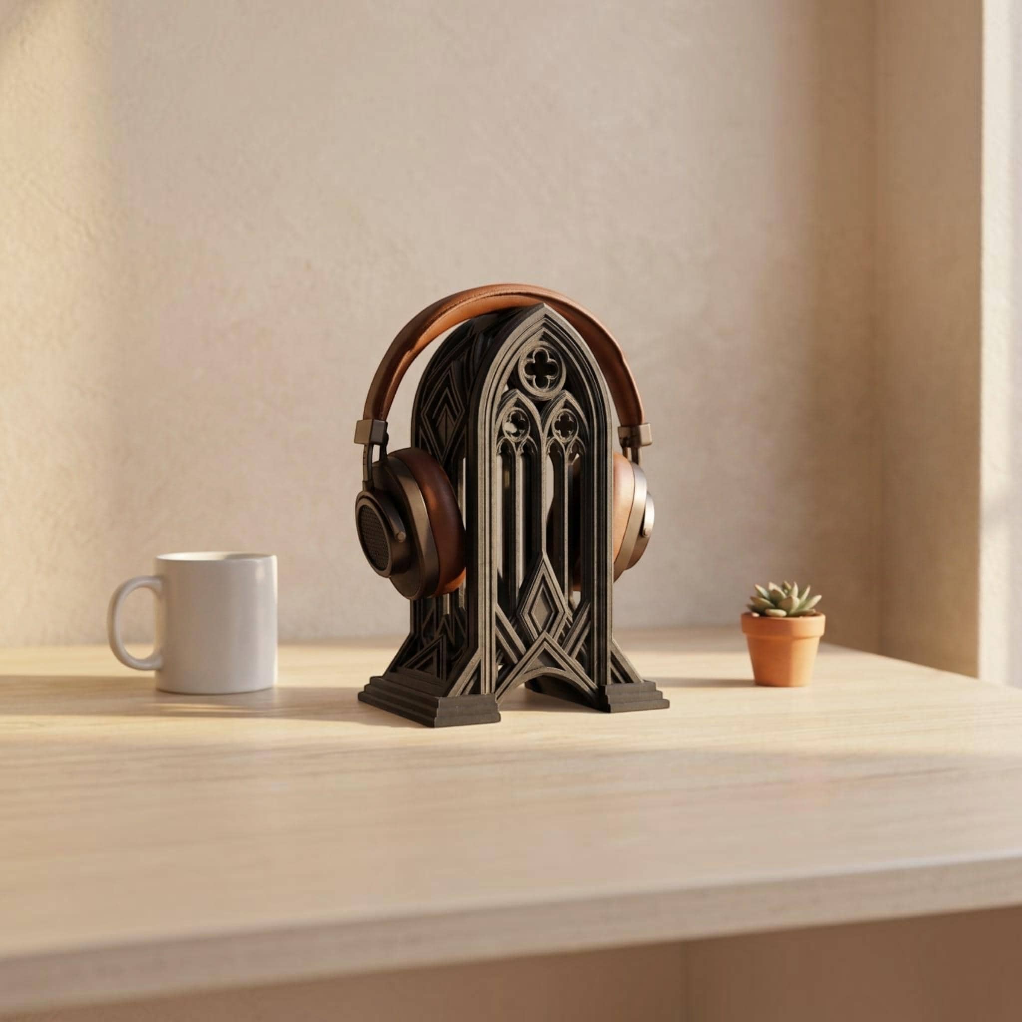 Gothic Cathedral Headphone Stand – 3D Printed Gaming Desk Decor