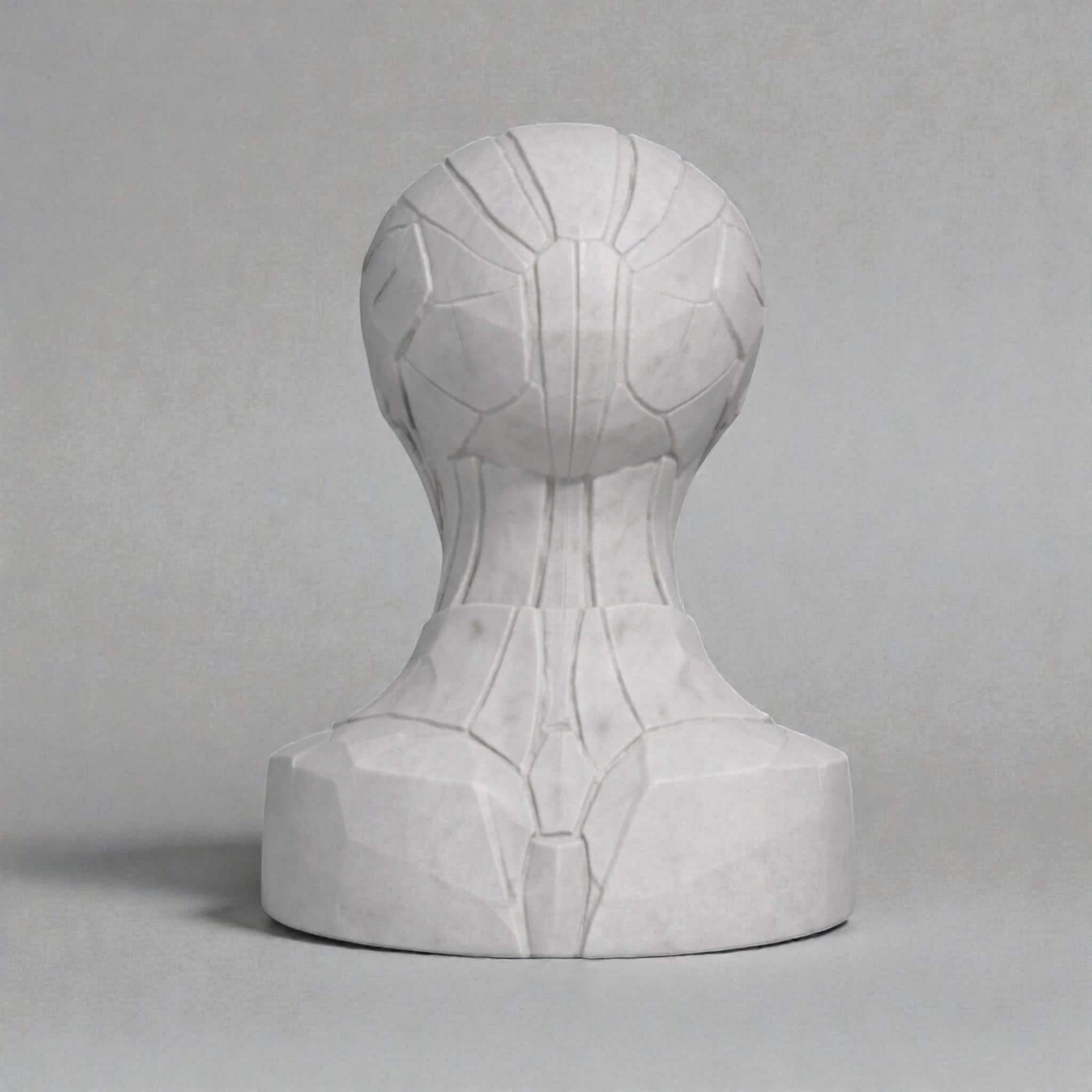 Happy3dWorld alien bust headphone stand in matte white, featuring a futuristic geometric design for desk organization.