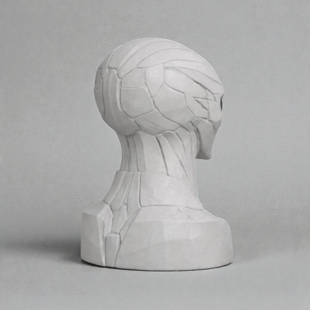 Happy3dWorld alien bust headphone stand in matte grey, featuring a futuristic sci-fi design for gamer desk decor.