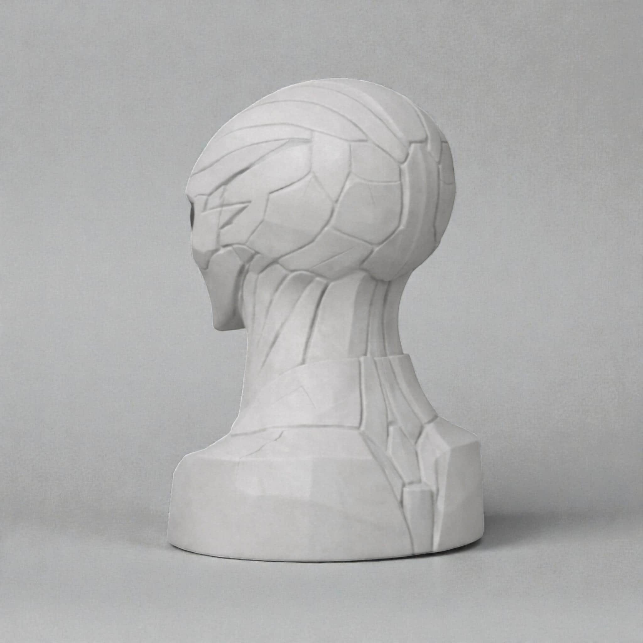 Happy3dWorld alien bust headphone stand in matte white, featuring a futuristic sci-fi design for gamer desk organization.