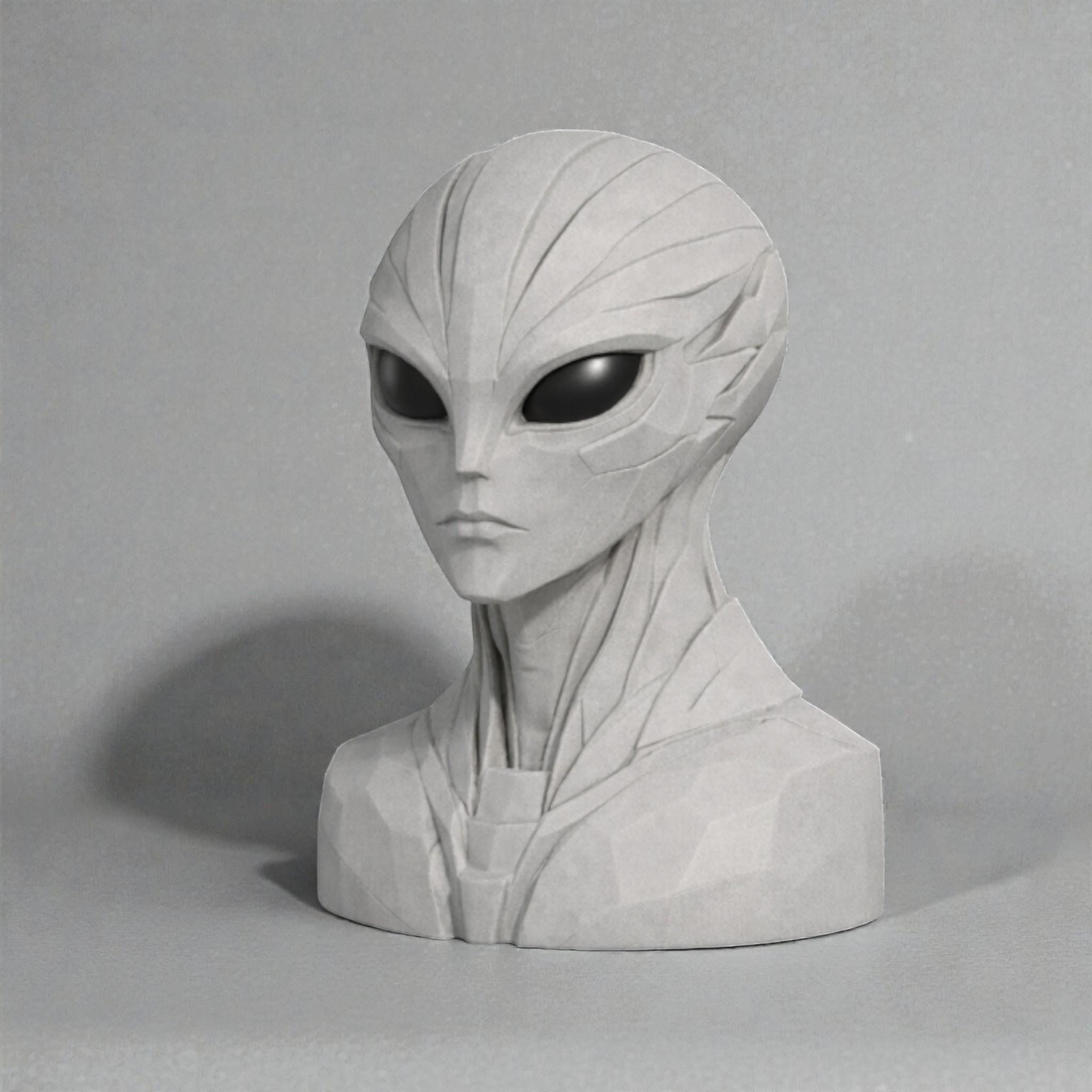 Happy3dWorld alien bust headphone stand with a matte grey finish and smooth, futuristic sci-fi design.