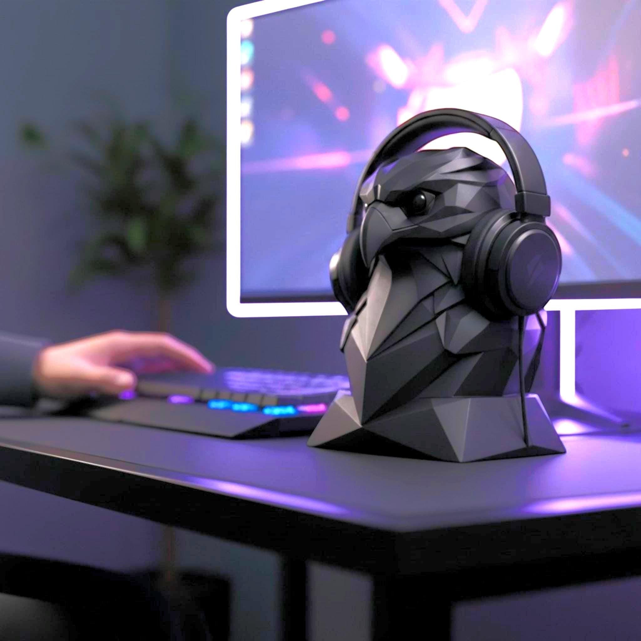 Eagle Headphone Stand – 3D Printed Geometric Low-Poly Gaming Desk Holder