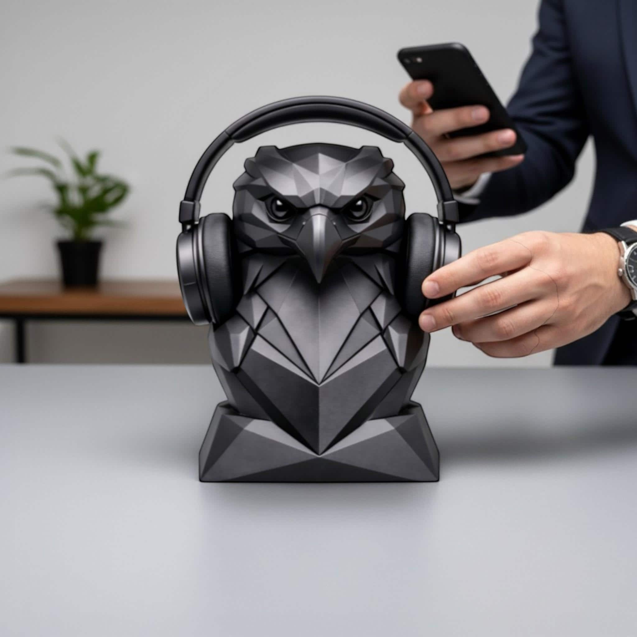 Eagle Headphone Stand – 3D Printed Geometric Low-Poly Gaming Desk Holder