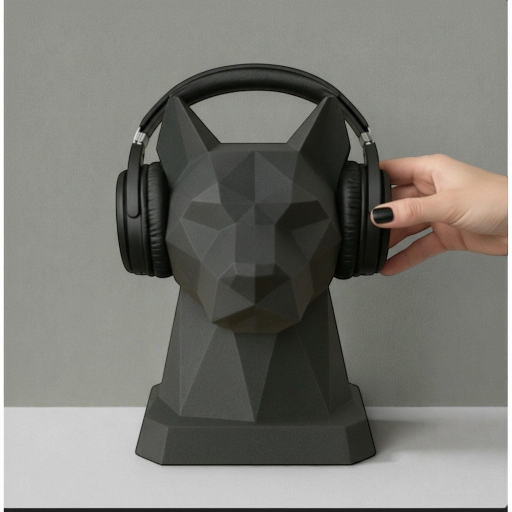 Geometric Dog Headphone Stand – 3D Printed Low-Poly Gaming Desk Holder