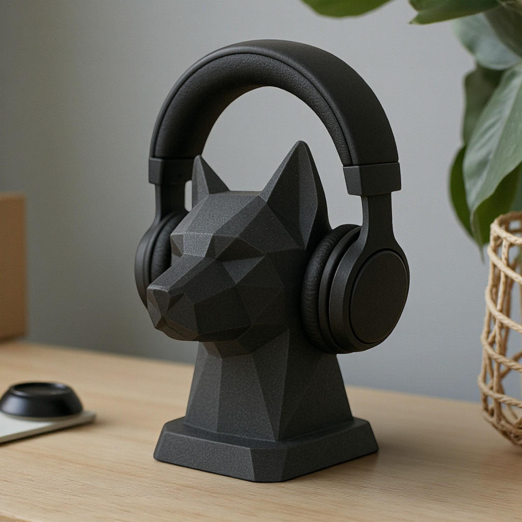 Geometric Dog Headphone Stand – 3D Printed Low-Poly Gaming Desk Holder