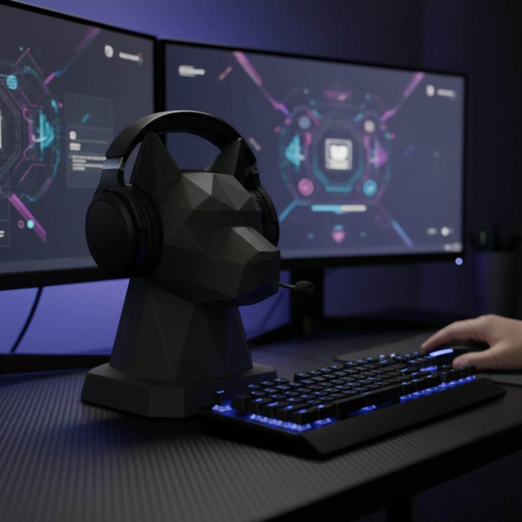 Geometric Dog Headphone Stand – 3D Printed Low-Poly Gaming Desk Holder