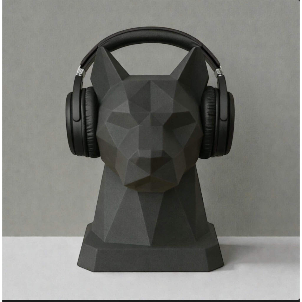 Geometric Dog Headphone Stand – 3D Printed Low-Poly Gaming Desk Holder