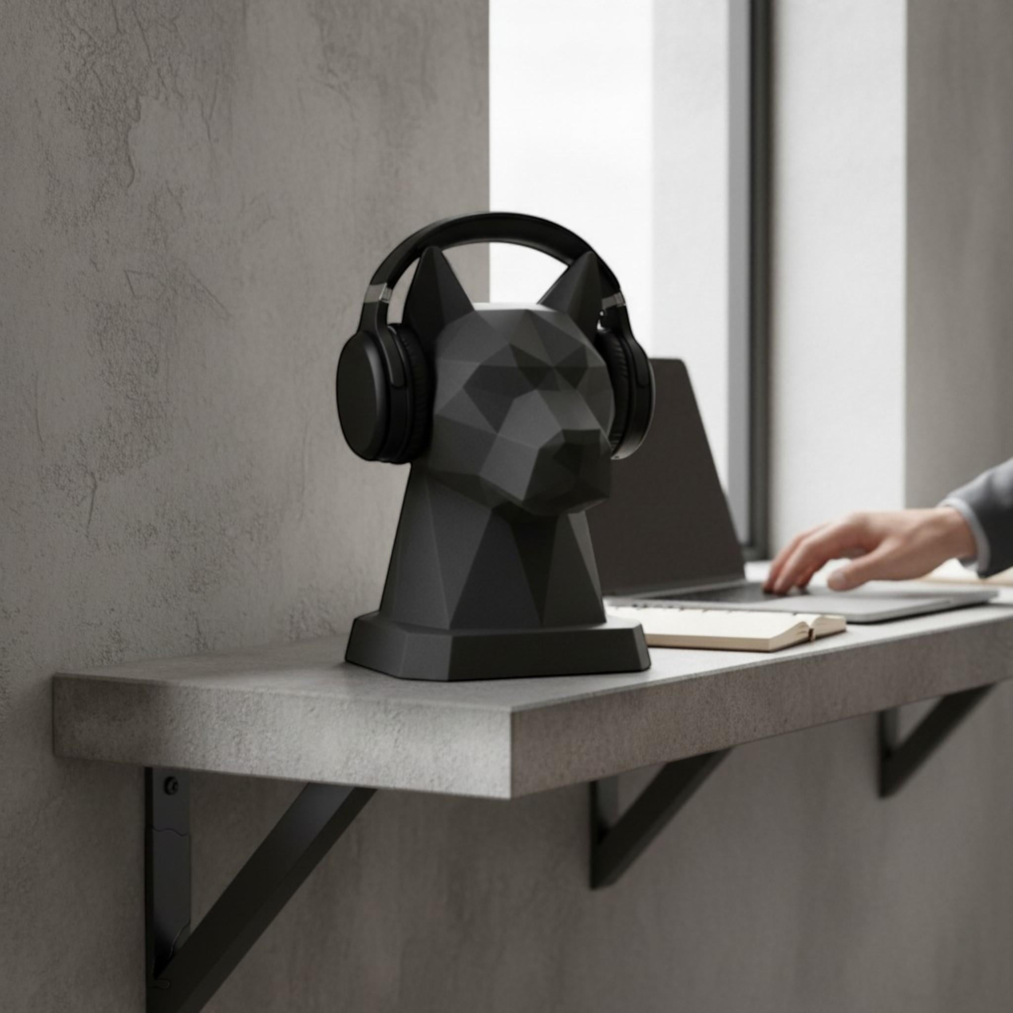 Geometric Dog Headphone Stand – 3D Printed Low-Poly Gaming Desk Holder