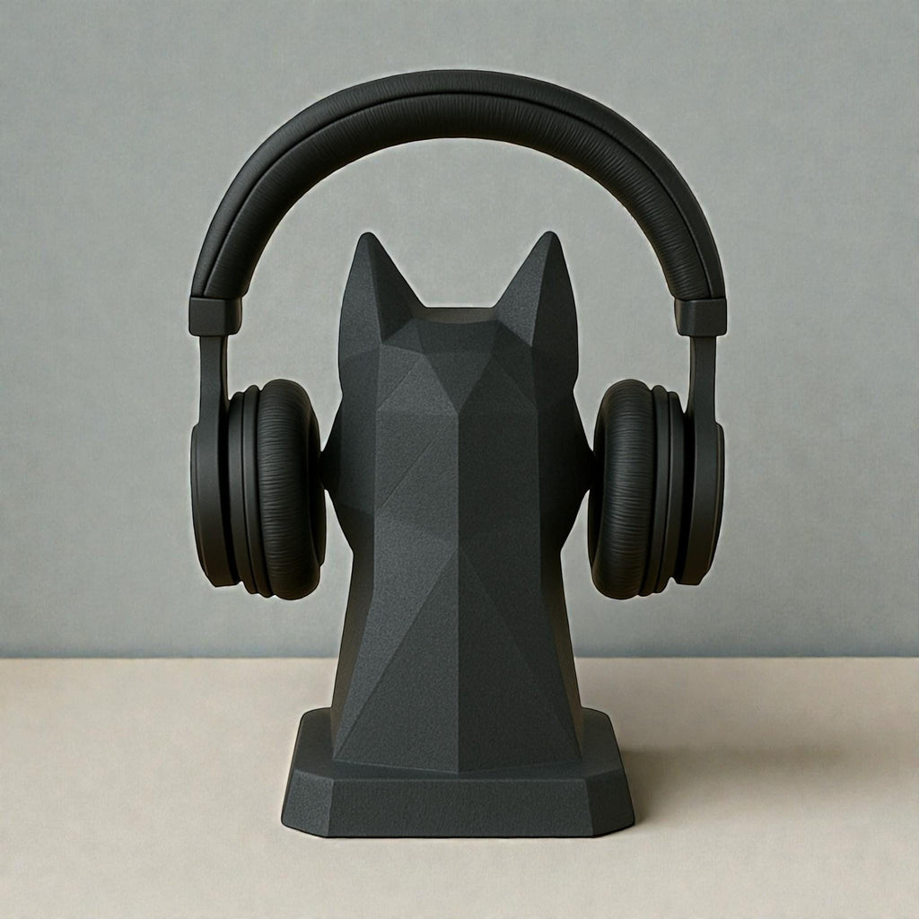 Geometric Dog Headphone Stand – 3D Printed Low-Poly Gaming Desk Holder