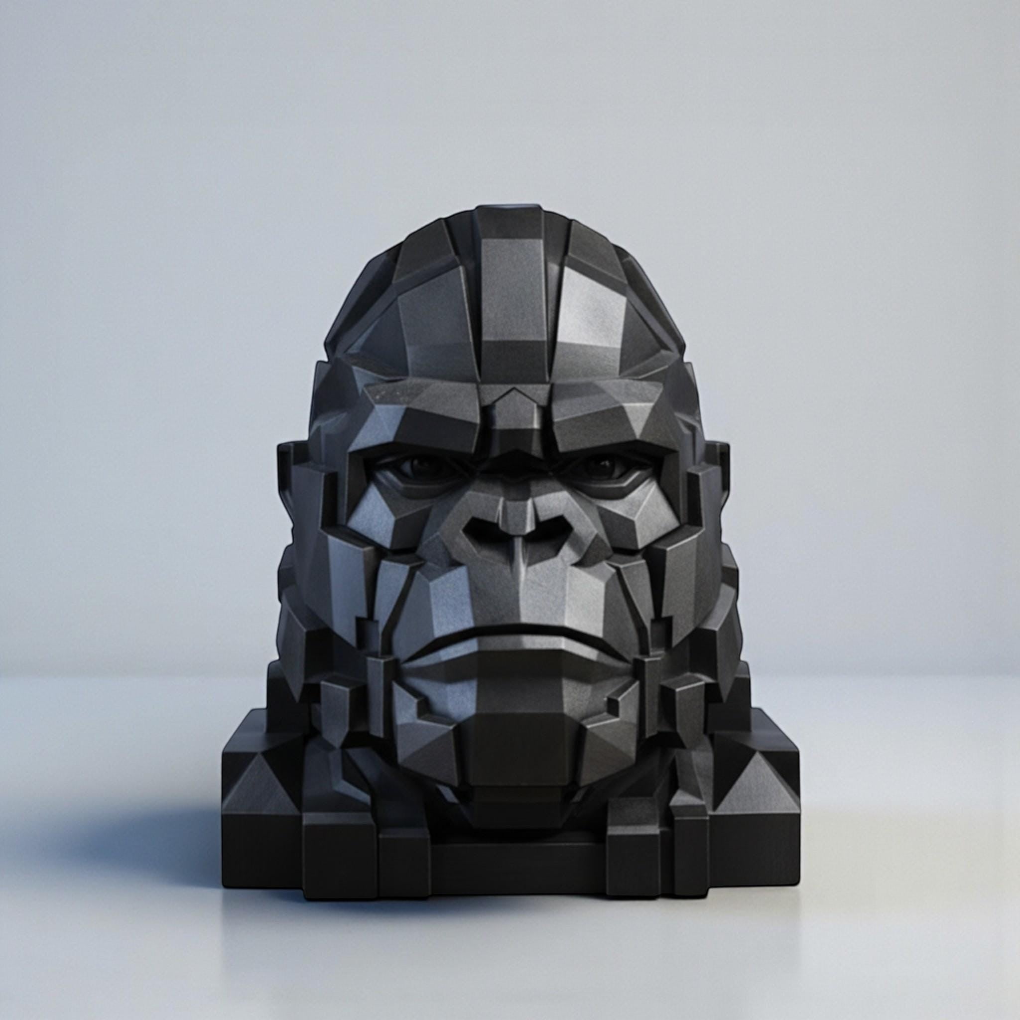Happy3dWorld black geometric gorilla head headphone stand for gaming desk decor made of durable PLA plastic