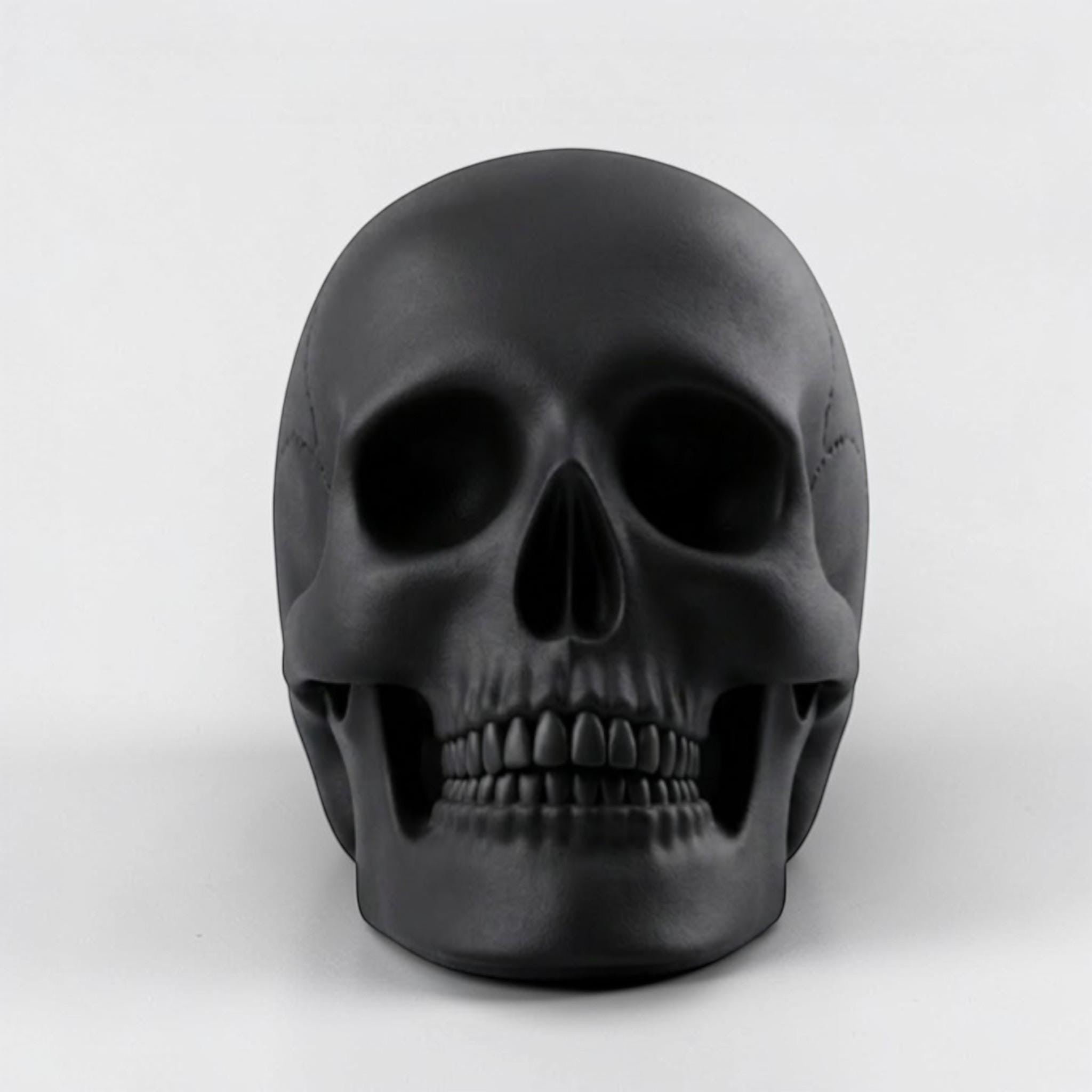 Happy3dWorld matte black 3D-printed PLA skull headphone stand for gothic desk decor