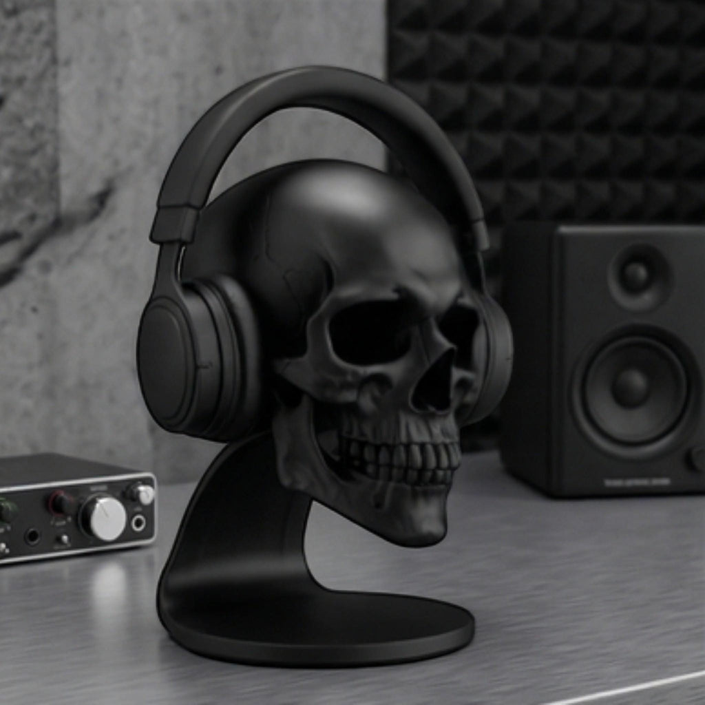Skull Headset Stand – Anatomical Gaming Desktop Organizer & Gothic Room Decor