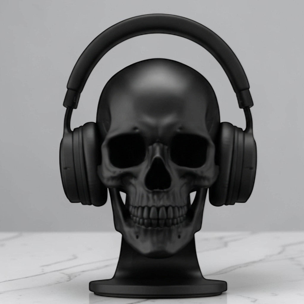 Skull Headset Stand – Anatomical Gaming Desktop Organizer & Gothic Room Decor