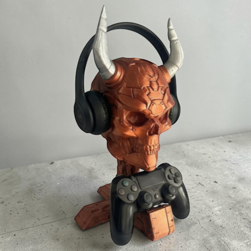 Cyber Skull Headset & Controller Stand – 3D Printed Cyberpunk Desk Decor