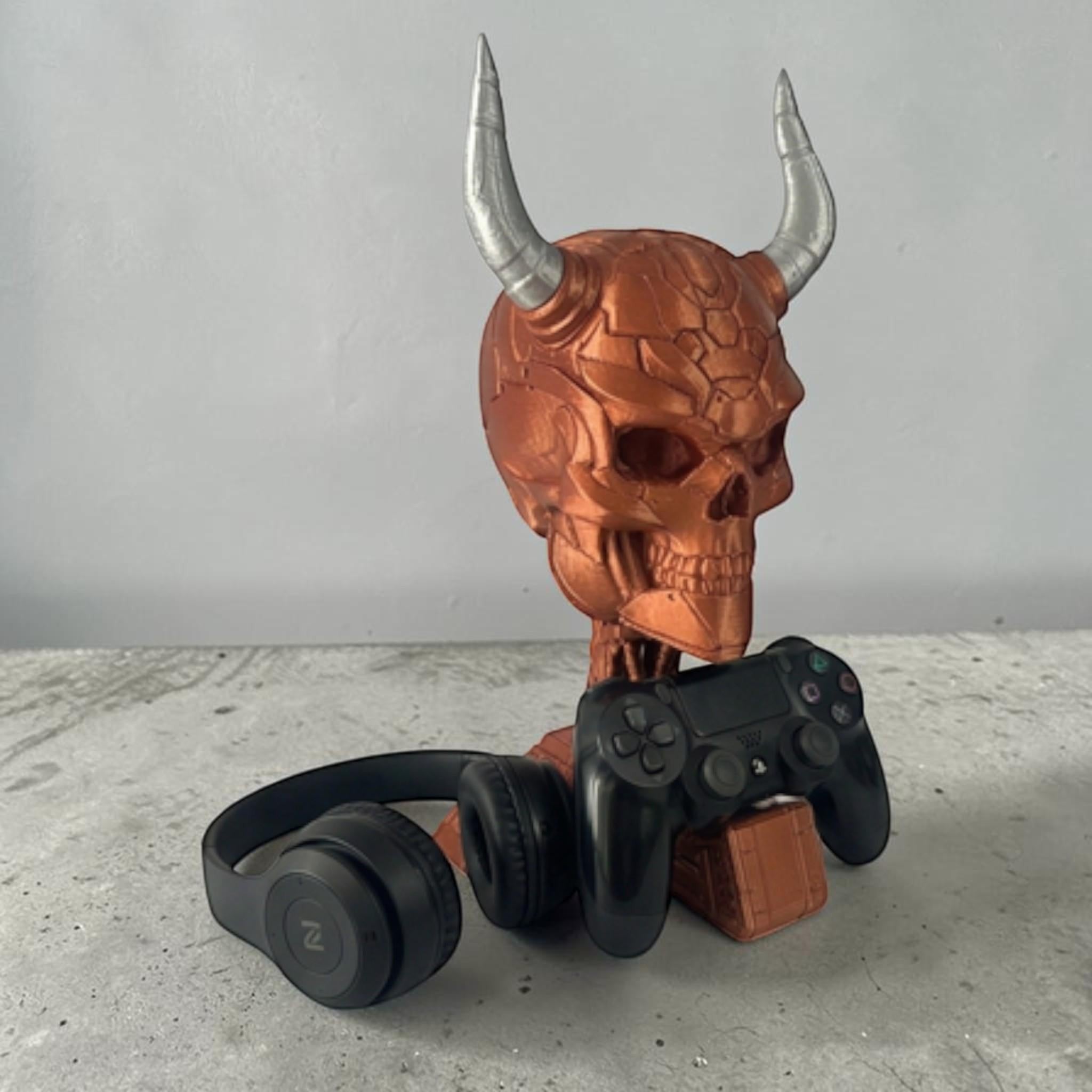 Cyber Skull Headset & Controller Stand – 3D Printed Cyberpunk Desk Decor