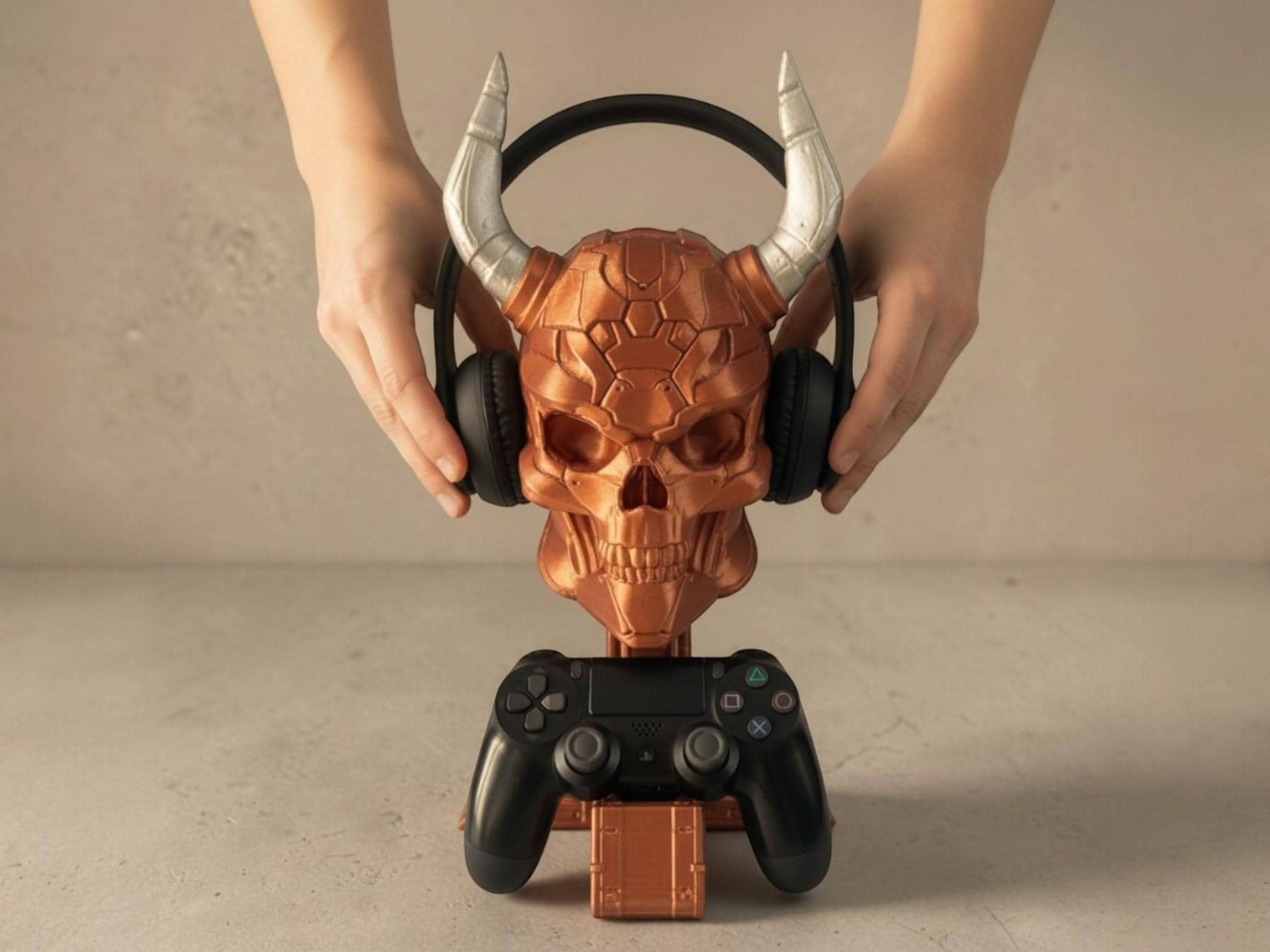 Cyber Skull Headset & Controller Stand – 3D Printed Cyberpunk Desk Decor