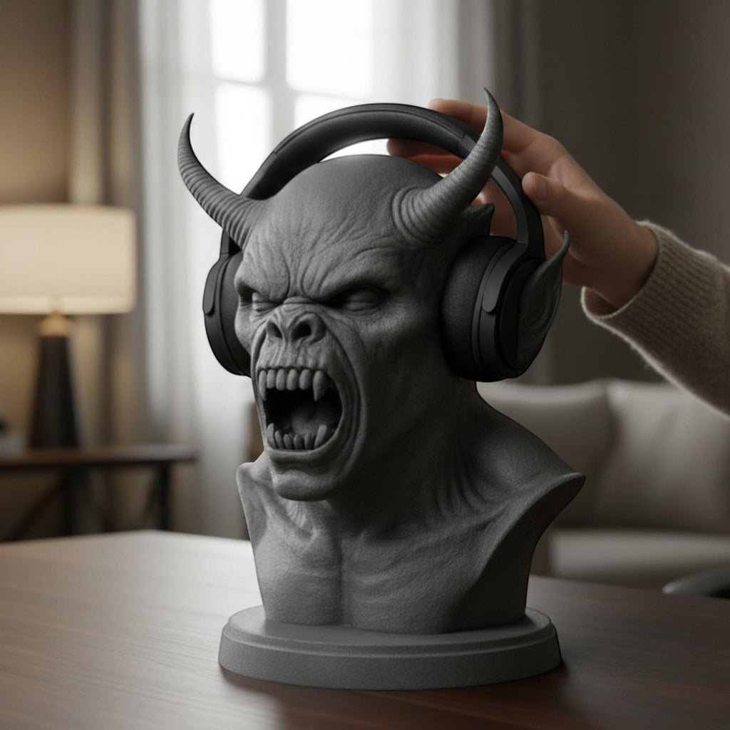 Demon Bust Headphone Stand – 3D Printed Horror Headset Holder for Desks